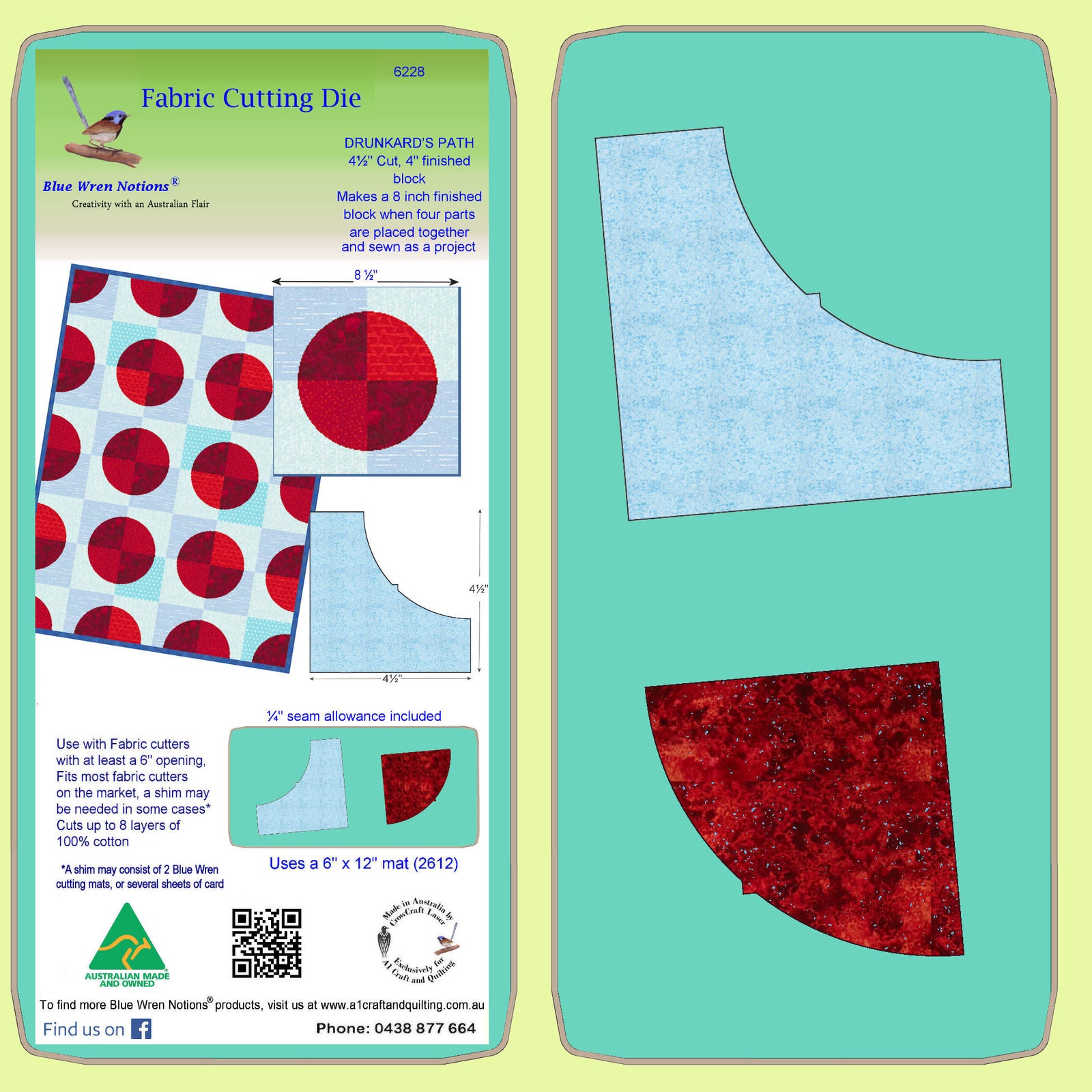 Drunkard's Path - 4" finished block - 6228 -  Mat included