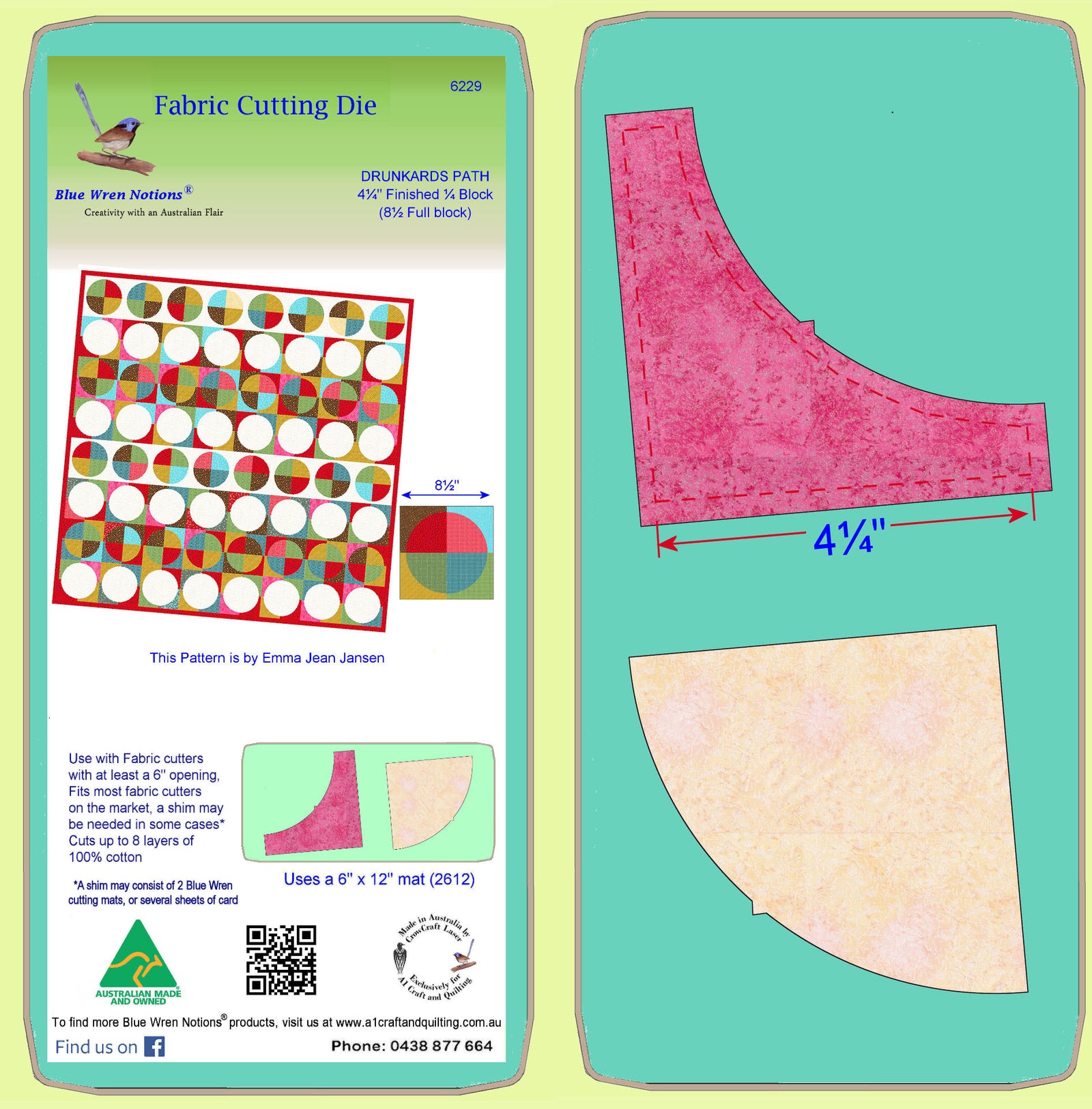 Drunkard's Path - 4¼" finished ¼ block, 8½" finished full block - 6229 -  Mat included
