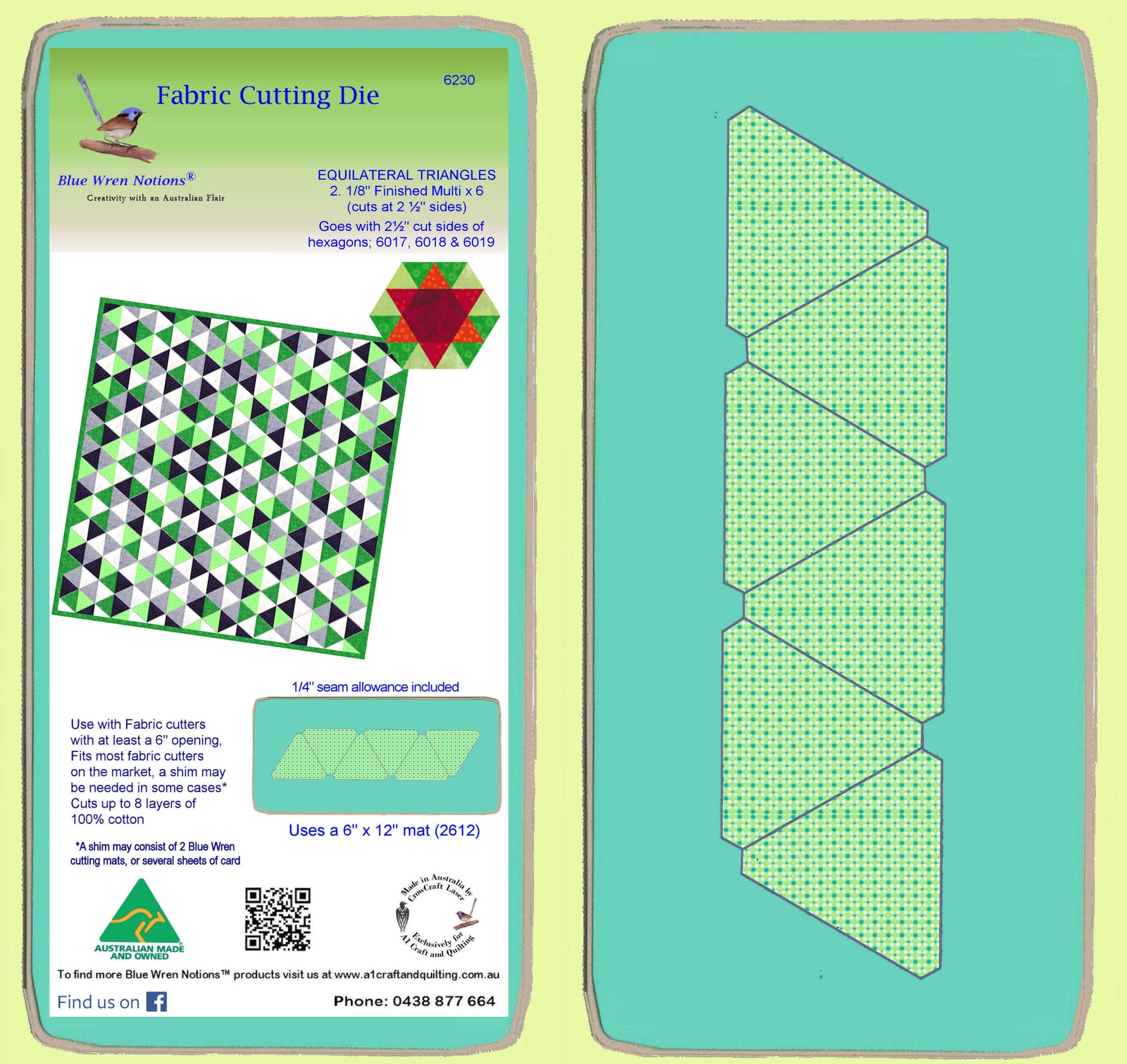 Triangles, Equilateral  2.2" finished sides, combines with 2 ½ sided (cut) hexagon - Multi x 6 (6230)