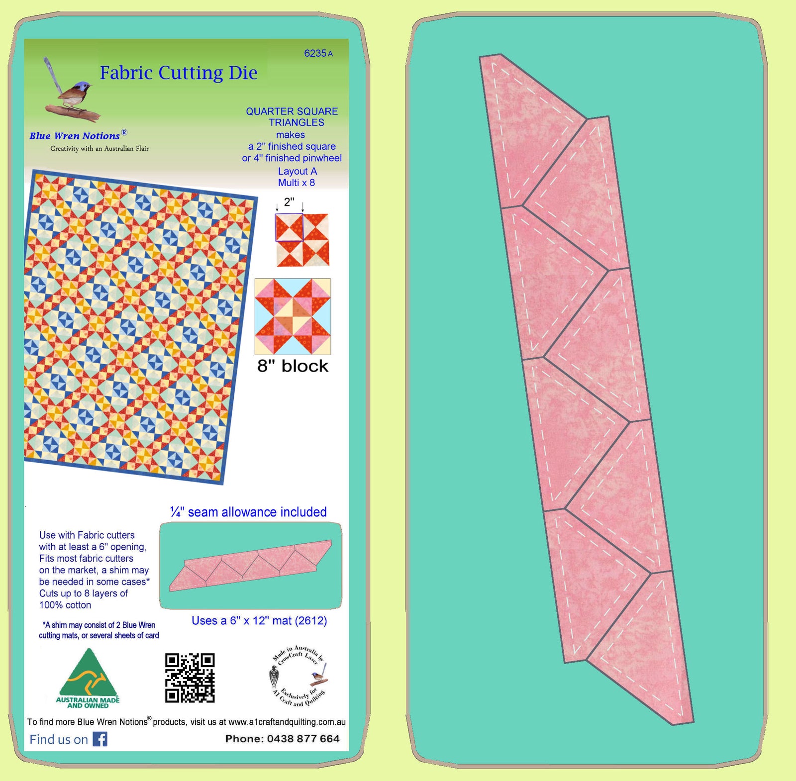 Triangles, Quarter Square, 2" finished block - 6235a - Mat Included