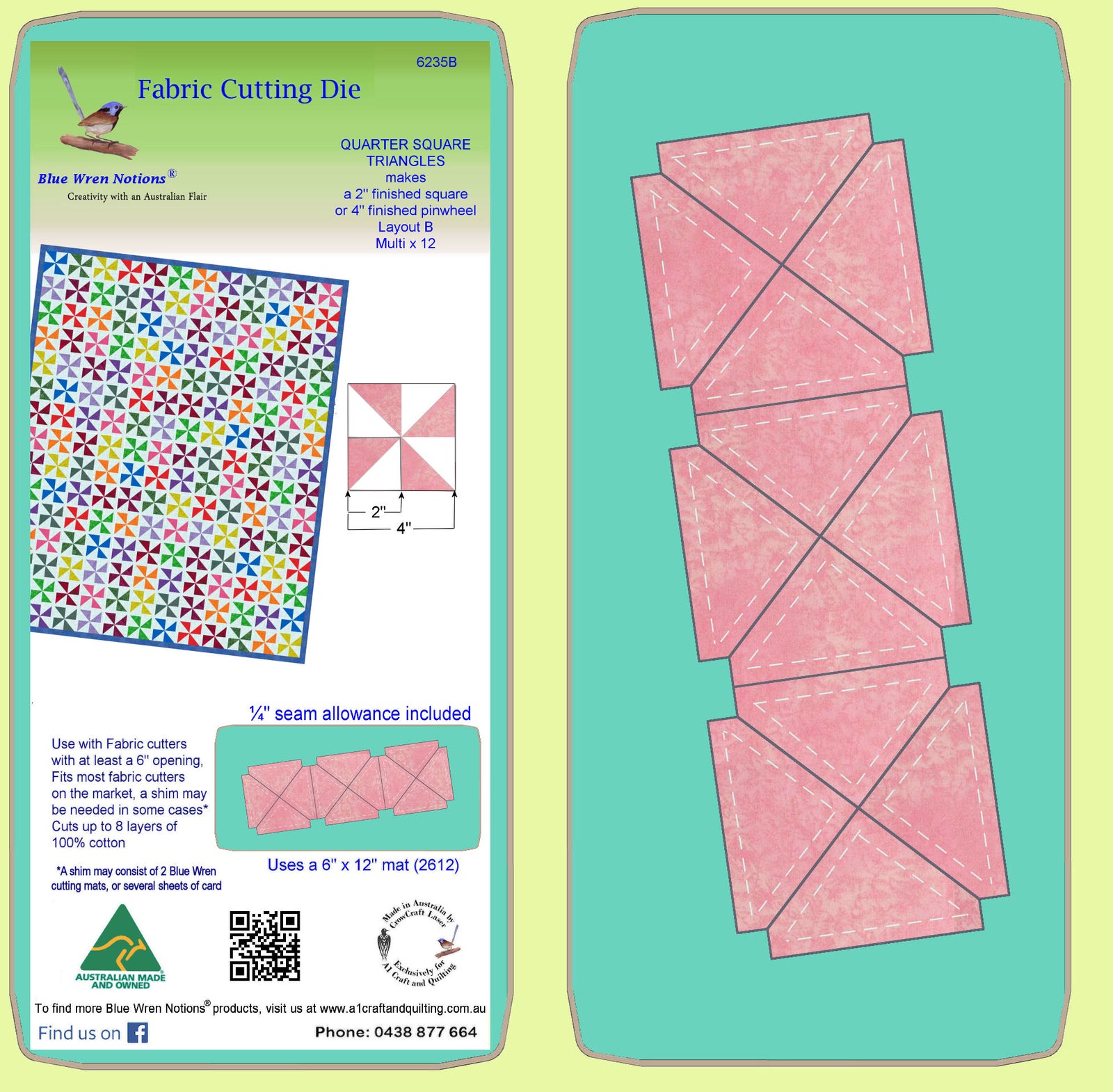 Triangles, Quarter Square, 2" finished block - 6235b - Mat Included