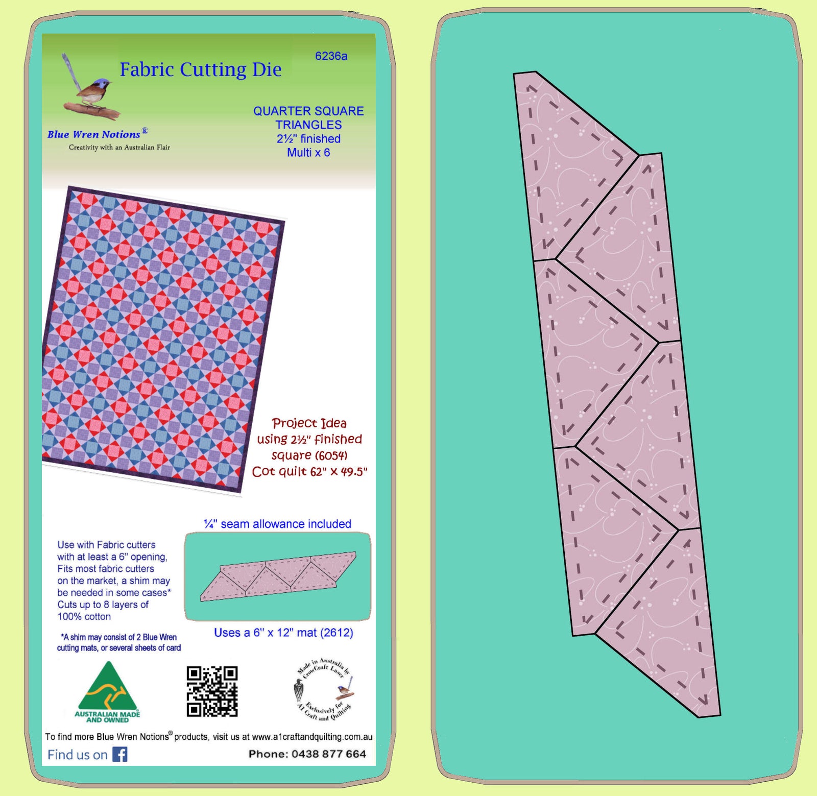 Triangles, Quarter Square, 2½" finished block - 6236a - Mat Included