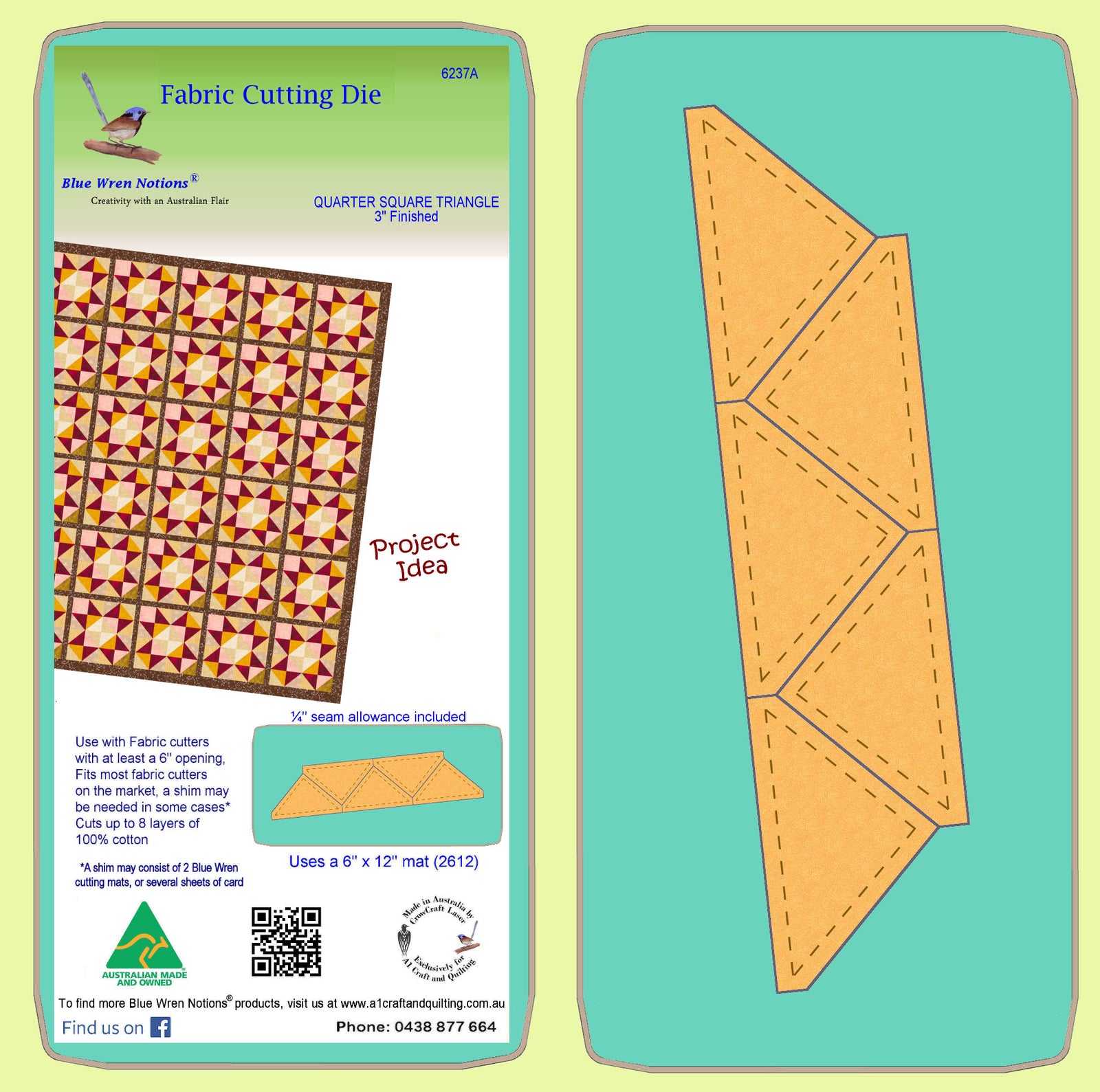 Triangles, Quarter Square, 3" finished block - 6237a - Mat Included