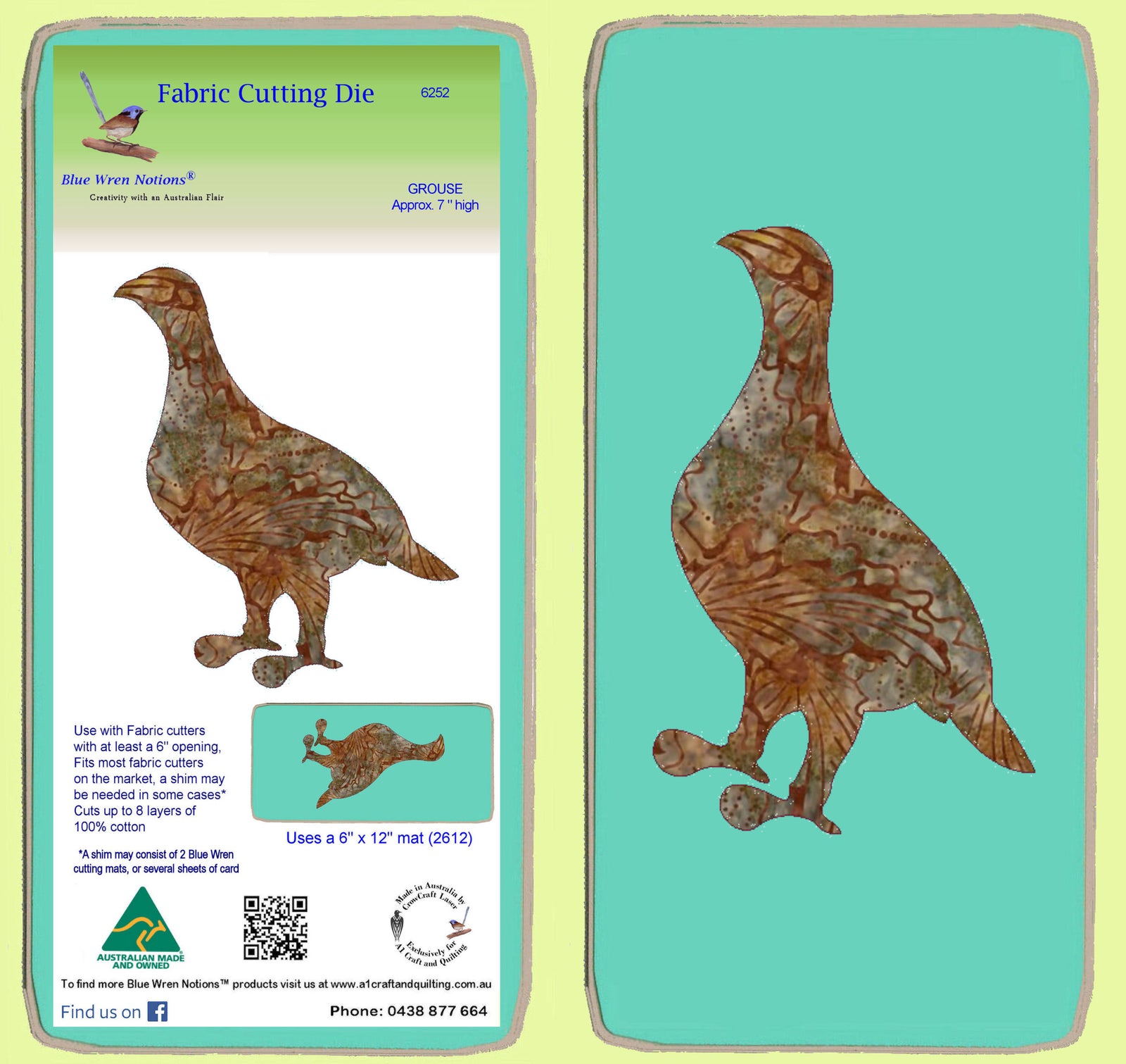 Grouse - 6252 - Blue Wren Fabric Cutting Die, includes mat