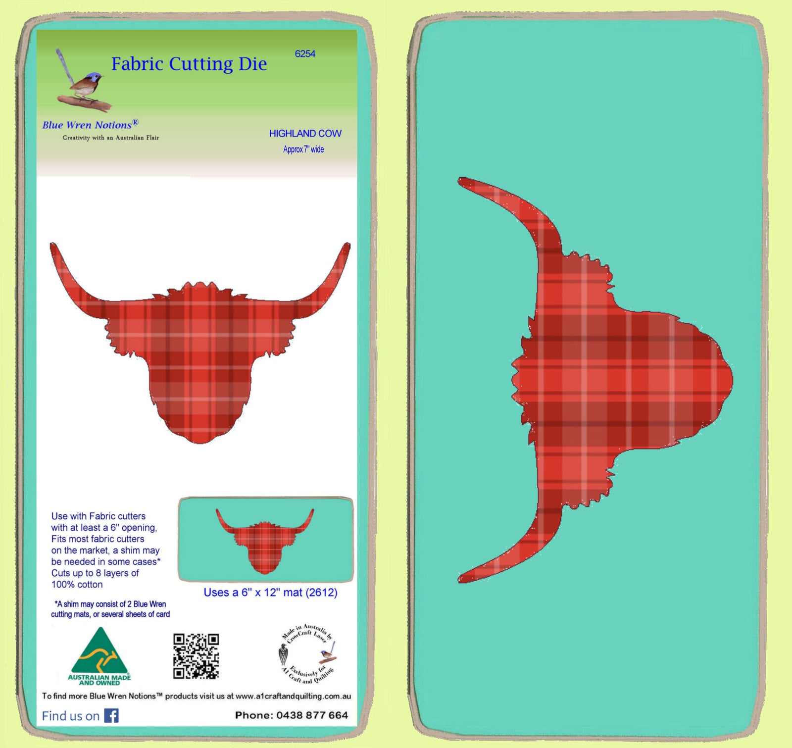 Highland Cow - 6254 - Blue Wren Fabric Cutting Die, includes mat