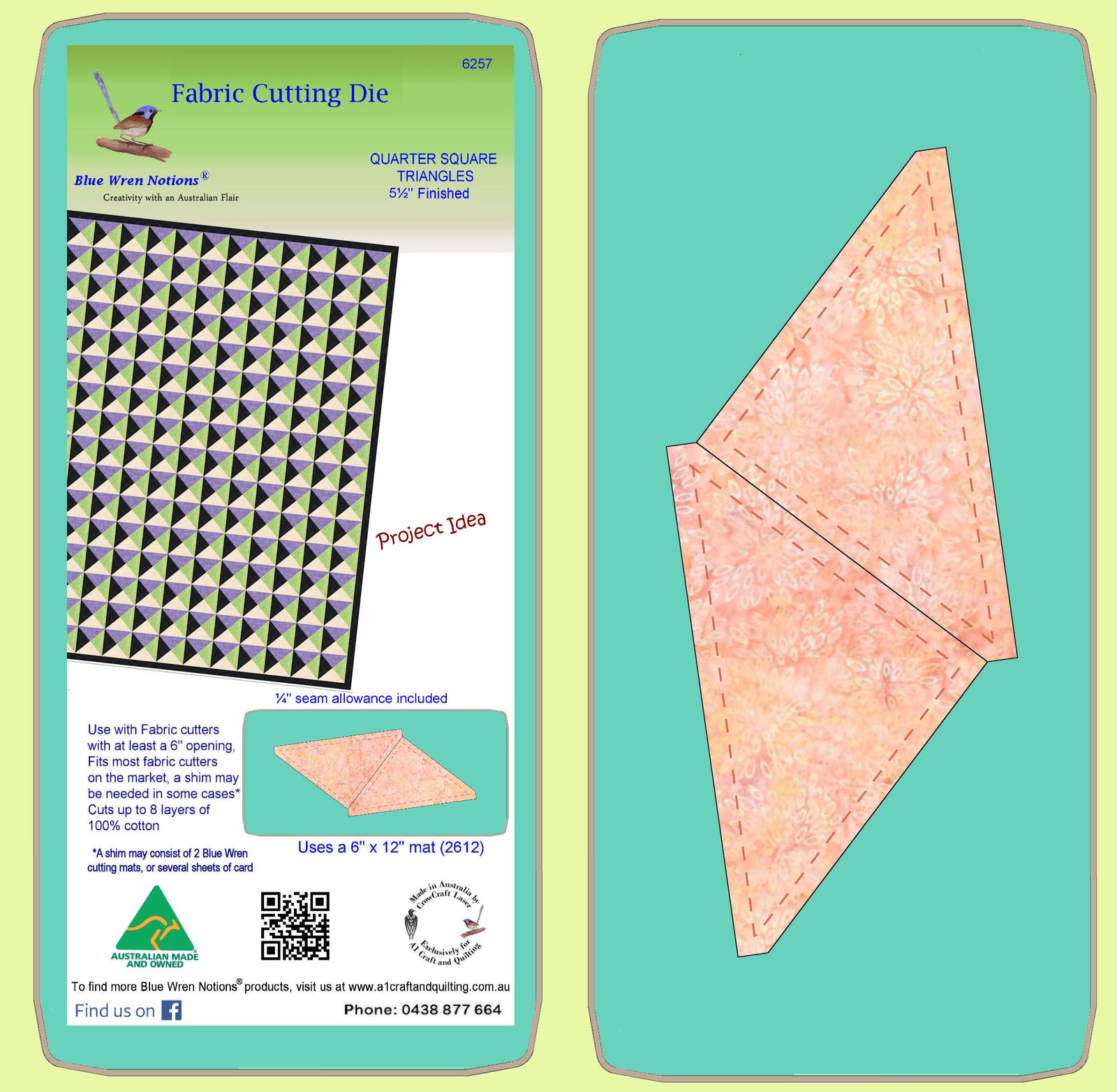 Triangles, Quarter Square, 5½" finished block - 6257 - Mat Included