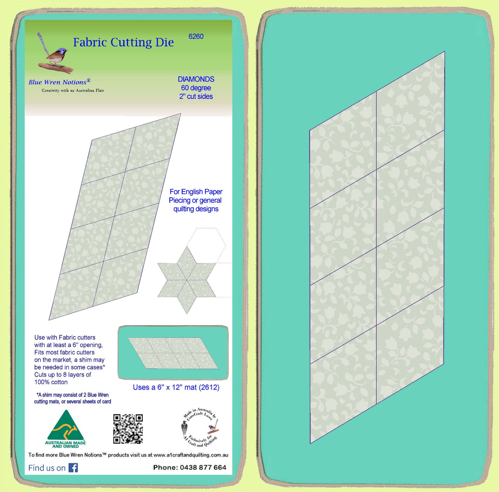 Diamonds, 60 degree, 2" cut sides x 8 - 6260 - includes cutting mat