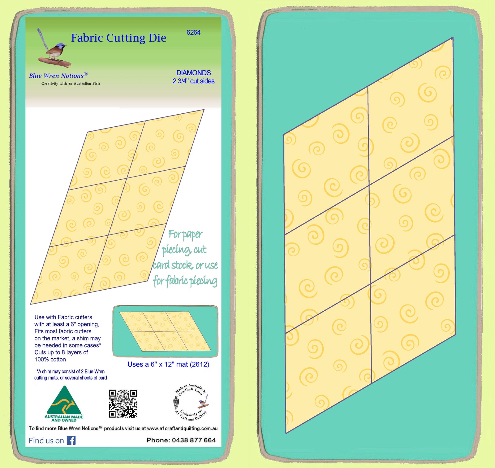 Diamonds, 60 degree, 2 3/4" cut sides - 6264 - includes cutting mat