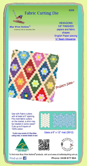 Hexagons 3/8" finished sides - 1/4"seam - Paper and Fabric shapes - 6265 - includes cutting mat