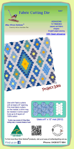 Hexagons ½" finished sides - 3/8" seam allowance - Paper and Fabric shapes - 6267 - includes cutting mat