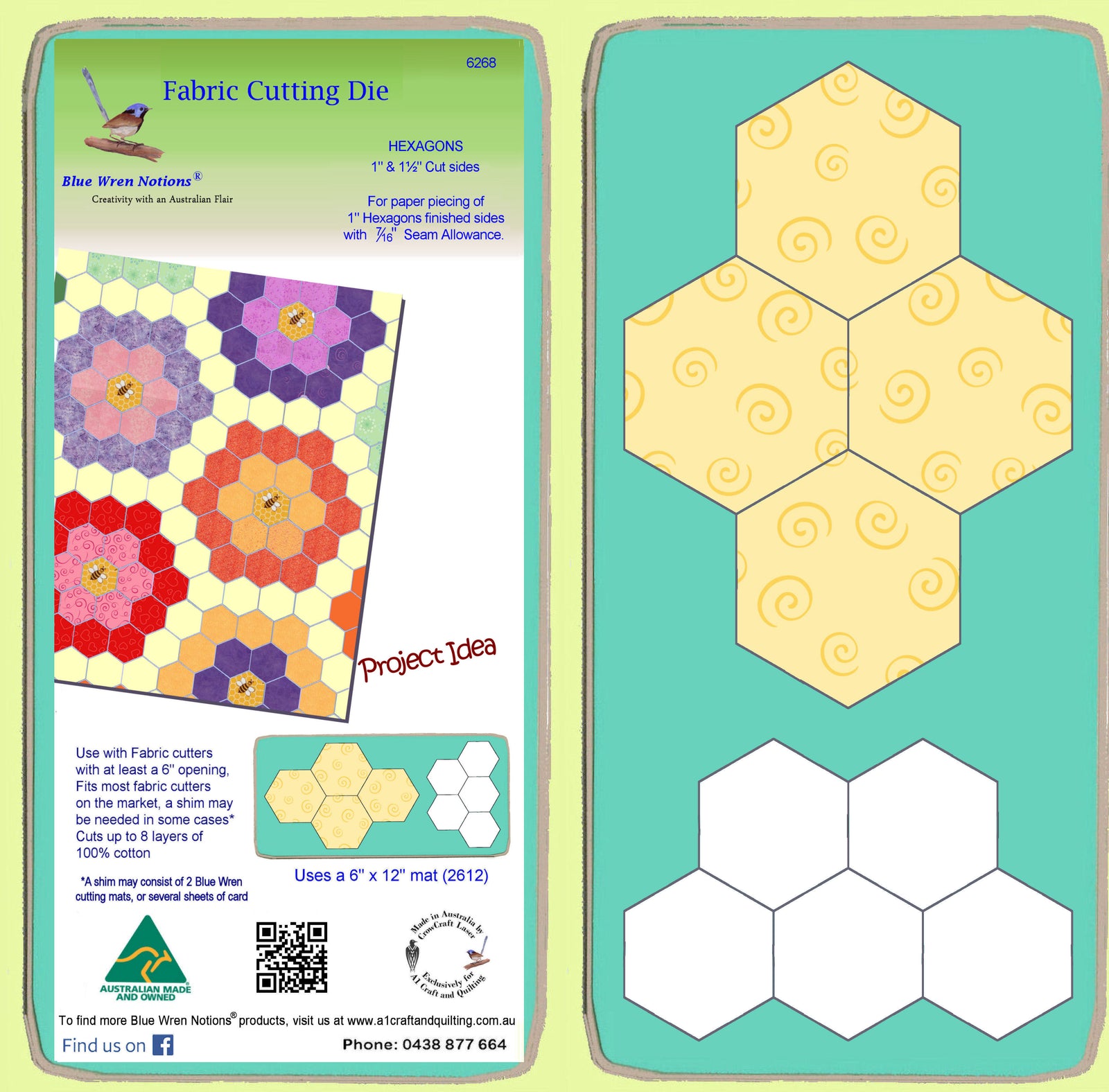 Hexagons 1" & 1½" cut sides - for paper piecing, 1" finished sides - 6268 - includes cutting mat