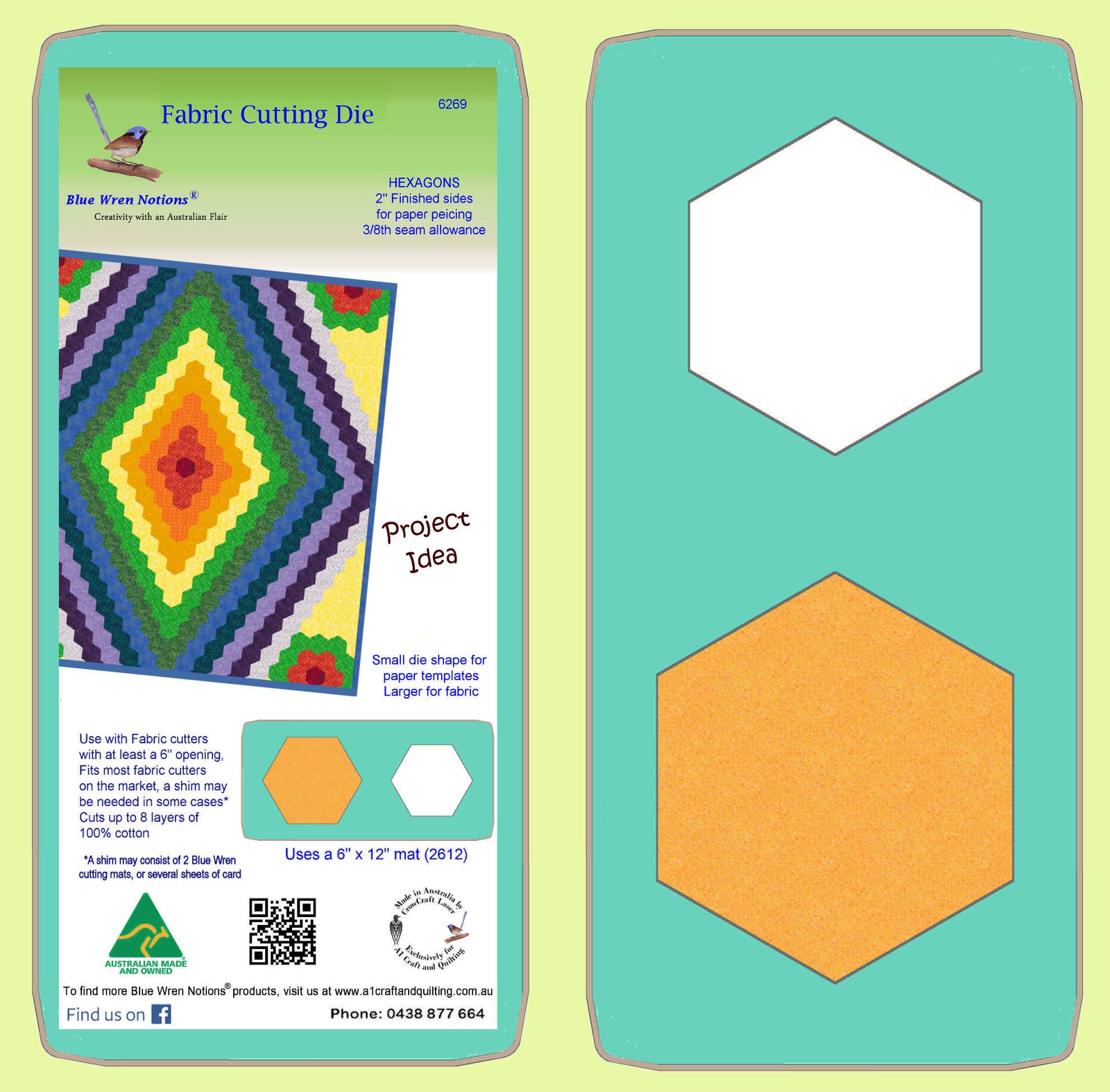Hexagons 2" finished for paper piecing 3/8" seam - 6269 - with mat