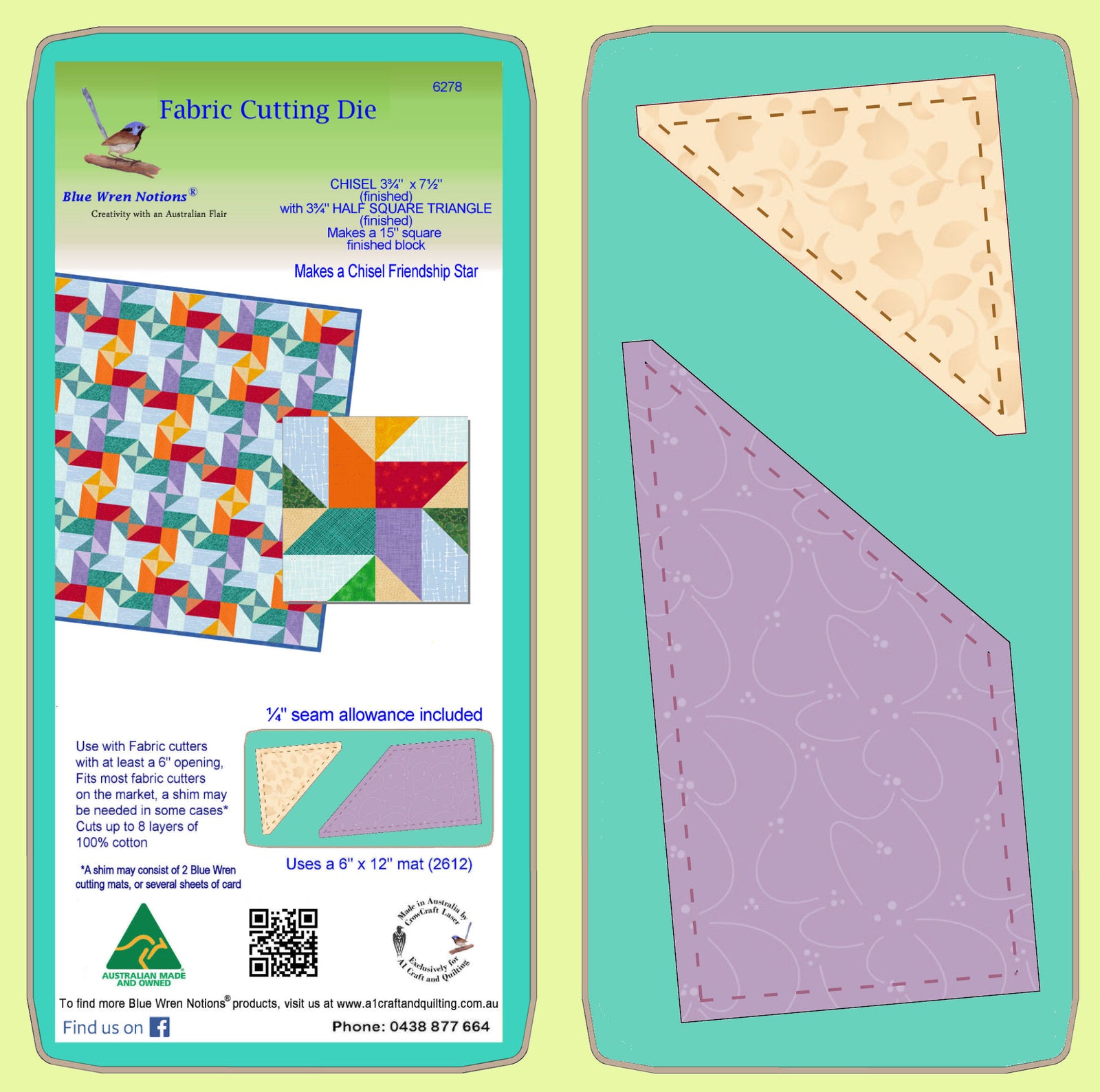 Chisel 7.5" x 3¾" inch finished. makes a 15 inch finished block- 6278 - Mat included