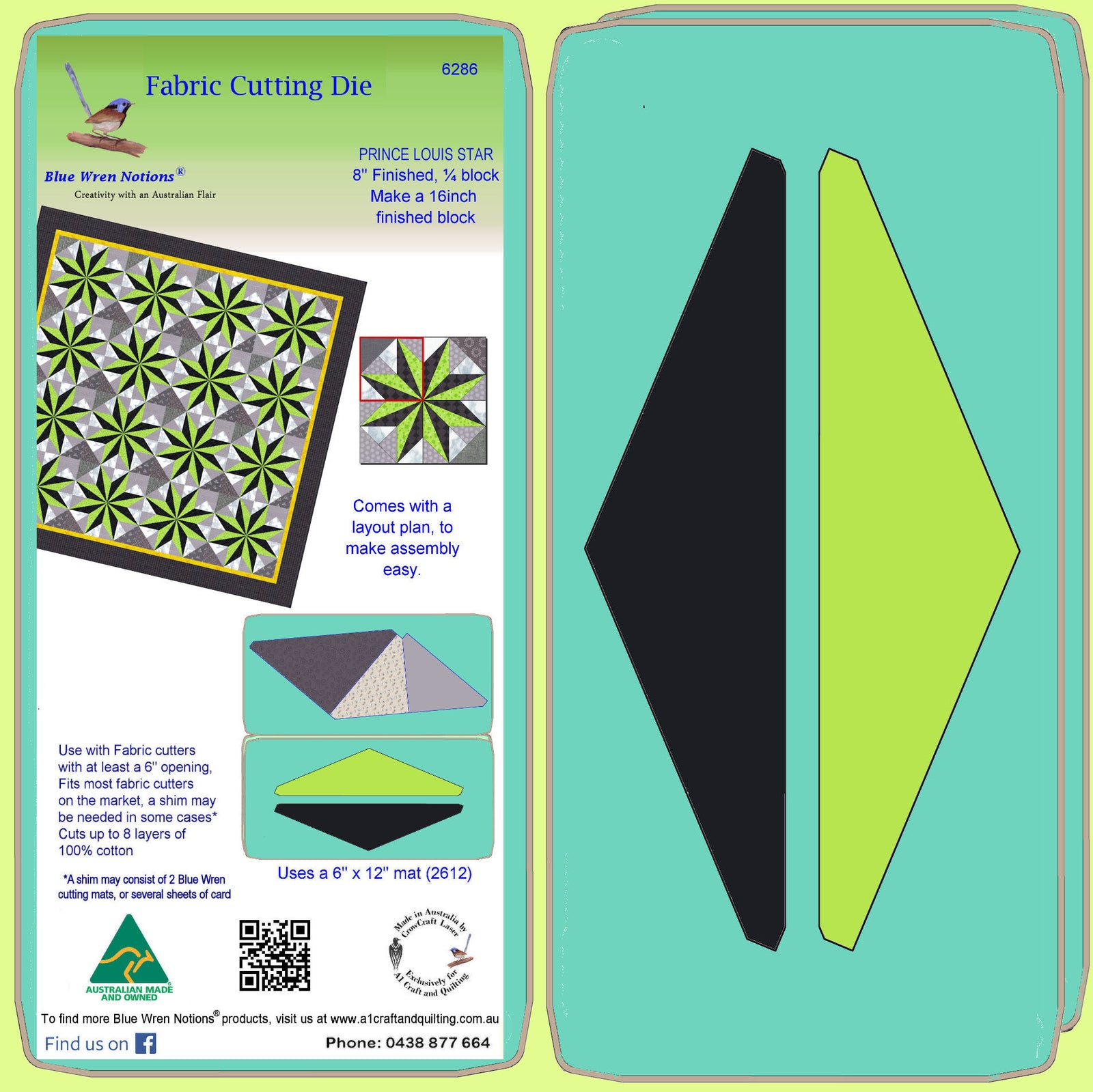 Prince Louis Star, 2 die set - 6286- makes a 16" block - mat and instructions included