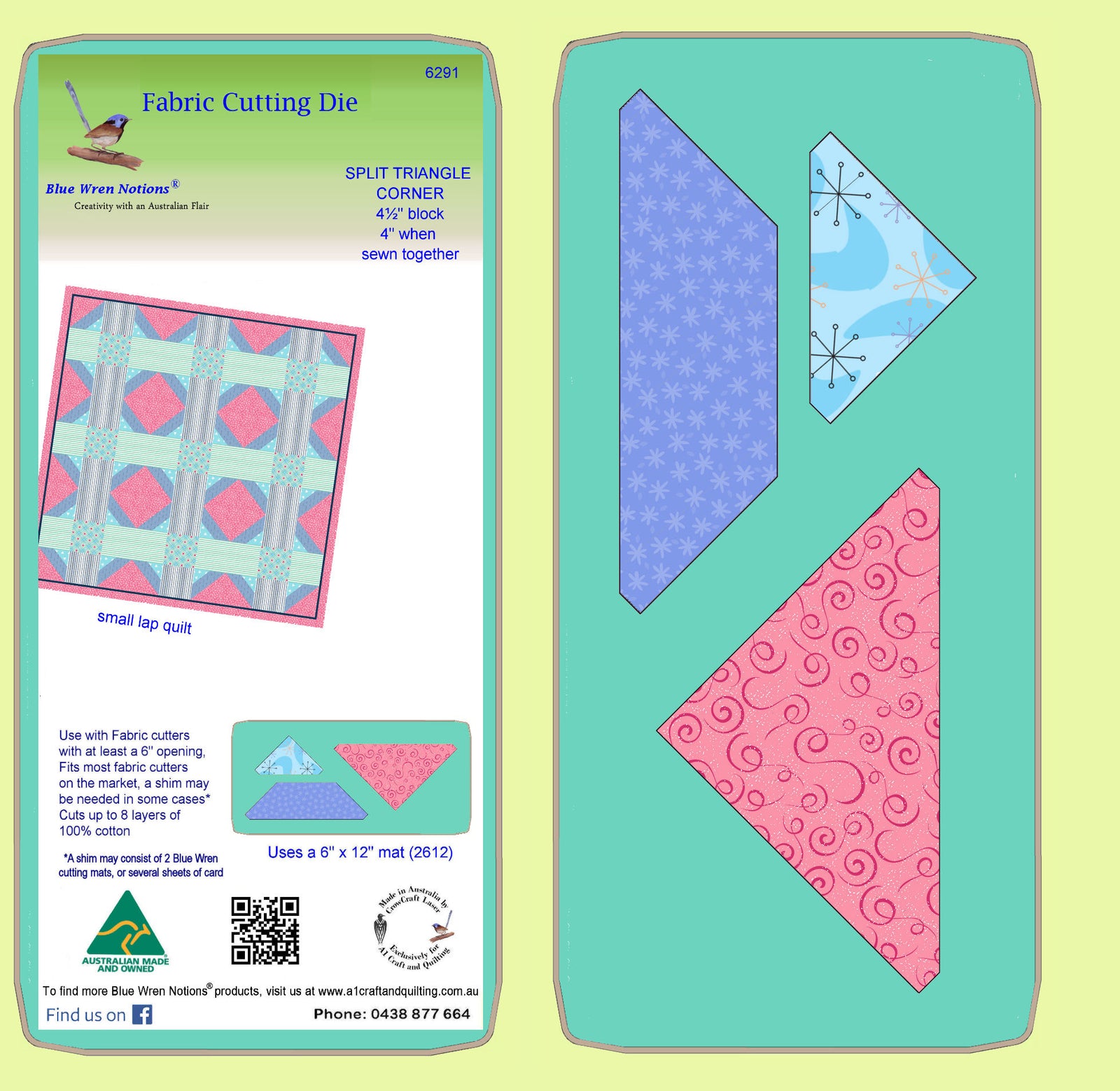 Split Triangle corner  - Makes a 4½" (4") finished block - 6291 - mat included