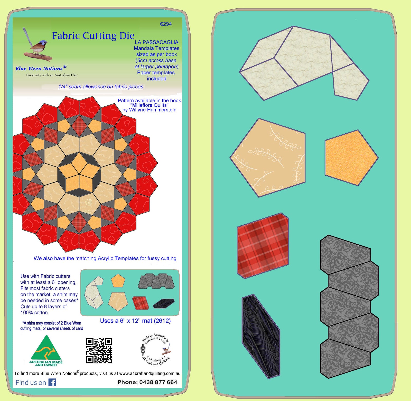 La Passacaglia Mandala Templates - 3cm base measurement- Includes paper template dies - 6294, includes cutting mat