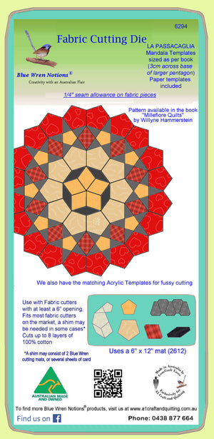 La Passacaglia Mandala Templates - 3cm base measurement- Includes paper template dies - 6294, includes cutting mat