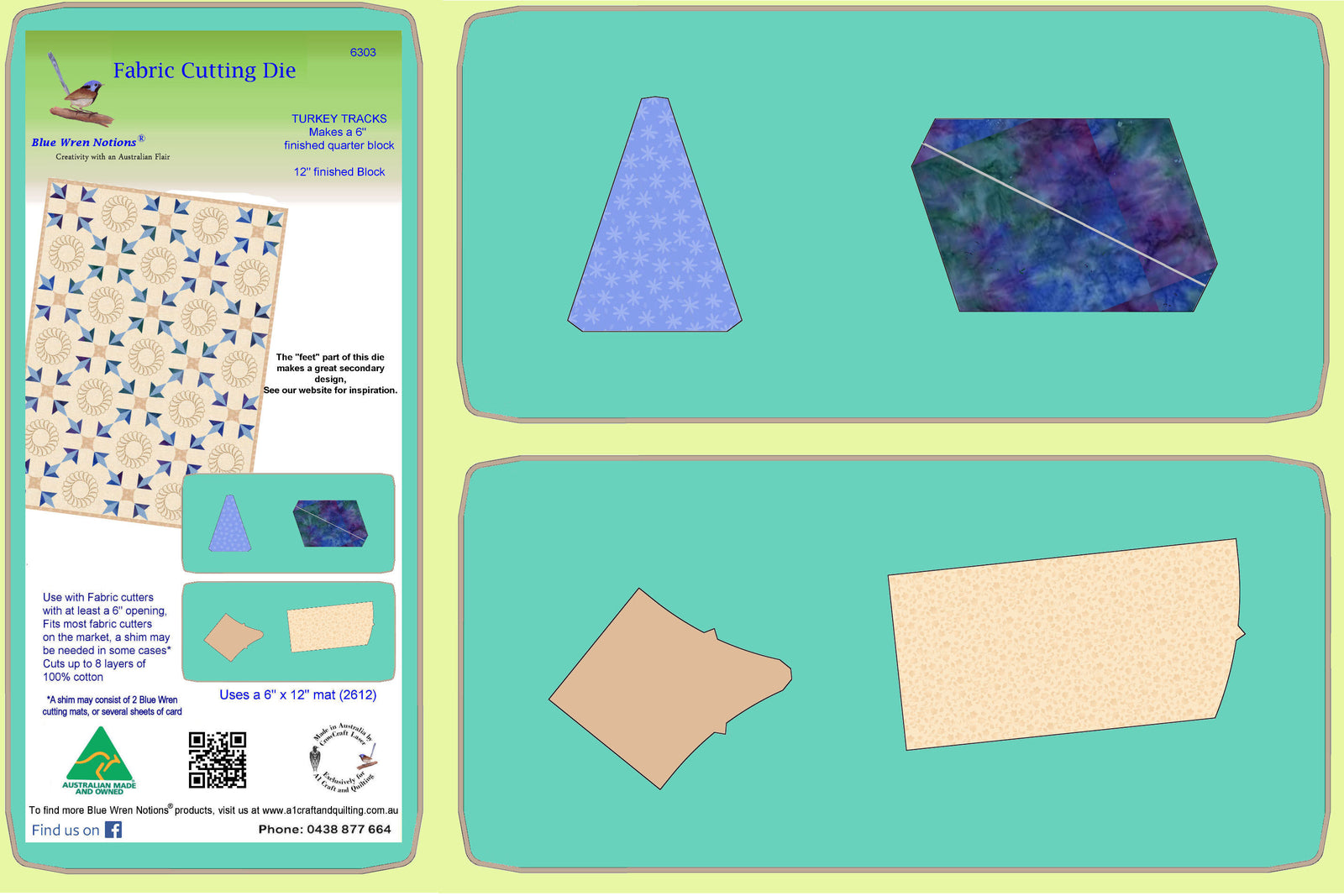 Turkey Tracks, 2 die set 6303 - 6" quarter block ( 12" finished block) -  Mat included