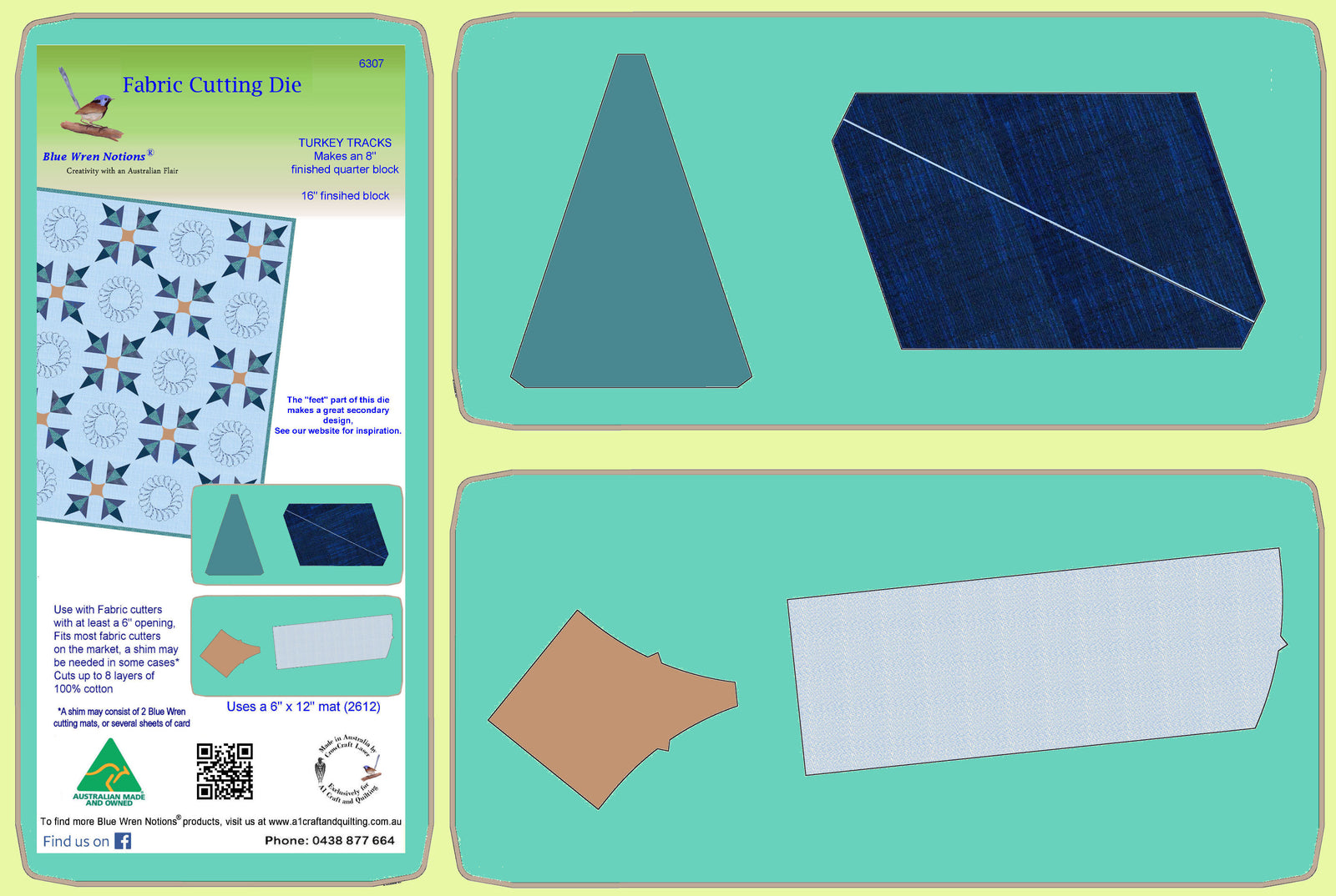 Turkey Tracks, 2 die set 6307 - 8" quarter block ( 16" finished block) -  Mat included