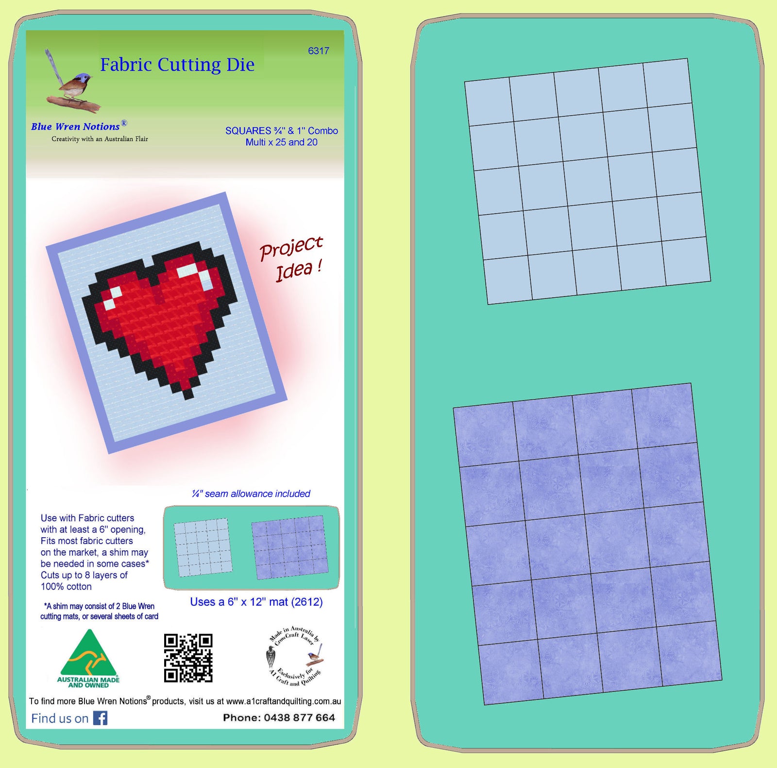 Squares ¾"cut & 1" cut Combo - Multi 25 & 20 - 6317 - Includes cutting mat 2612