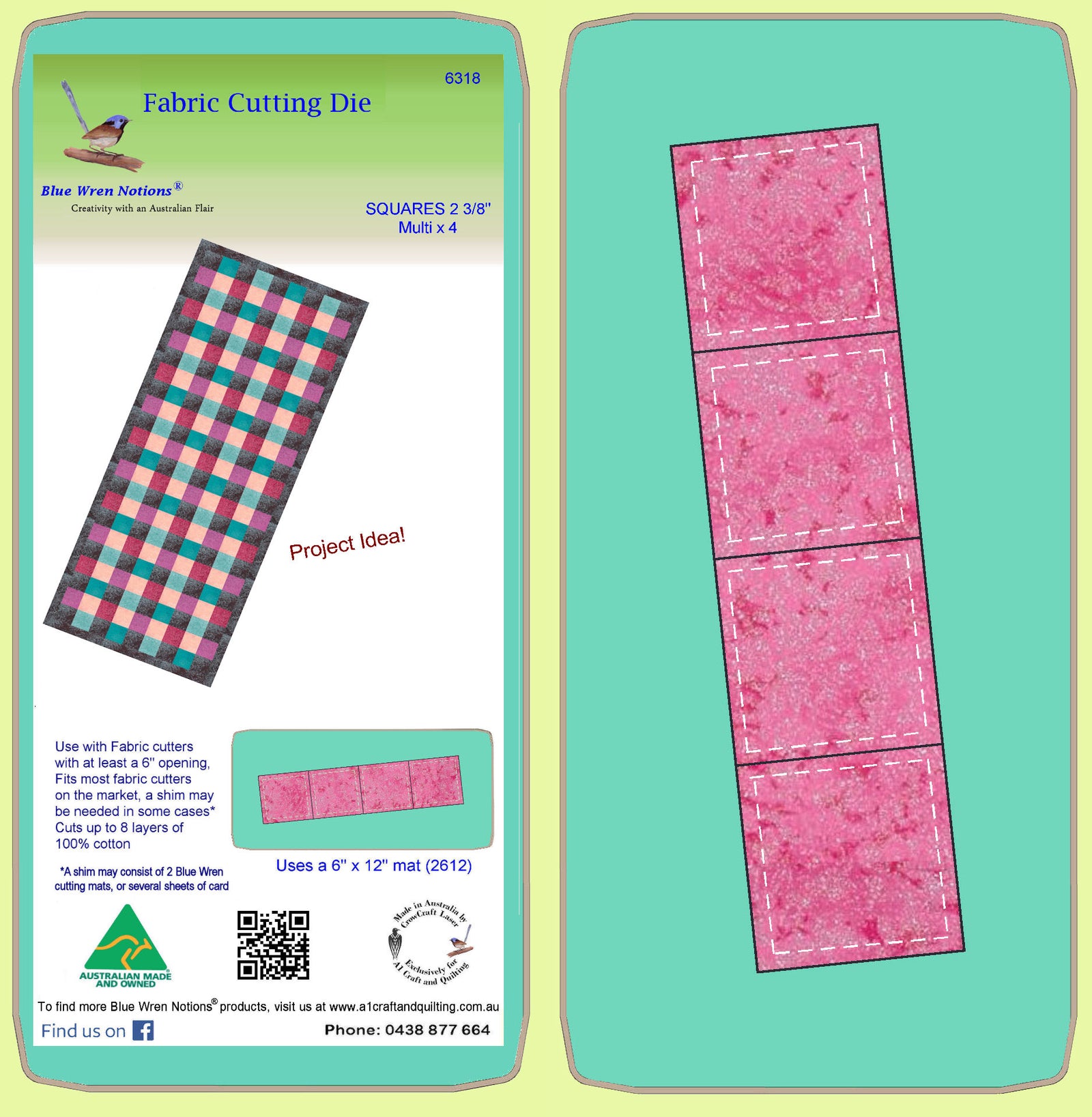 Squares 2 3/8"cut x 4 - 6318 - Includes cutting mat 2612