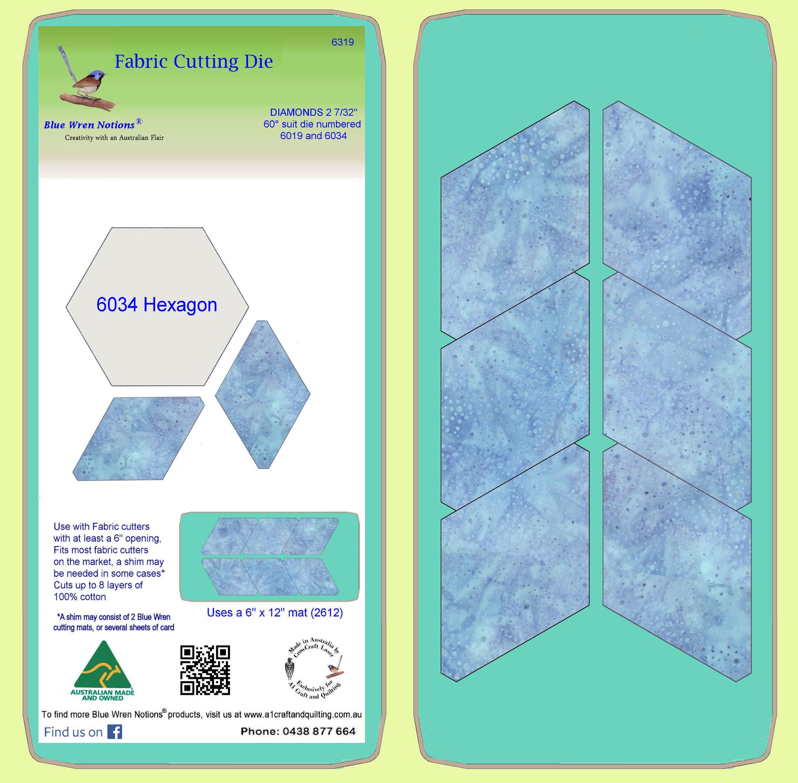 Diamonds 60° - 2 7/32" finished sides, Multi x 6 - 6319 - mat included