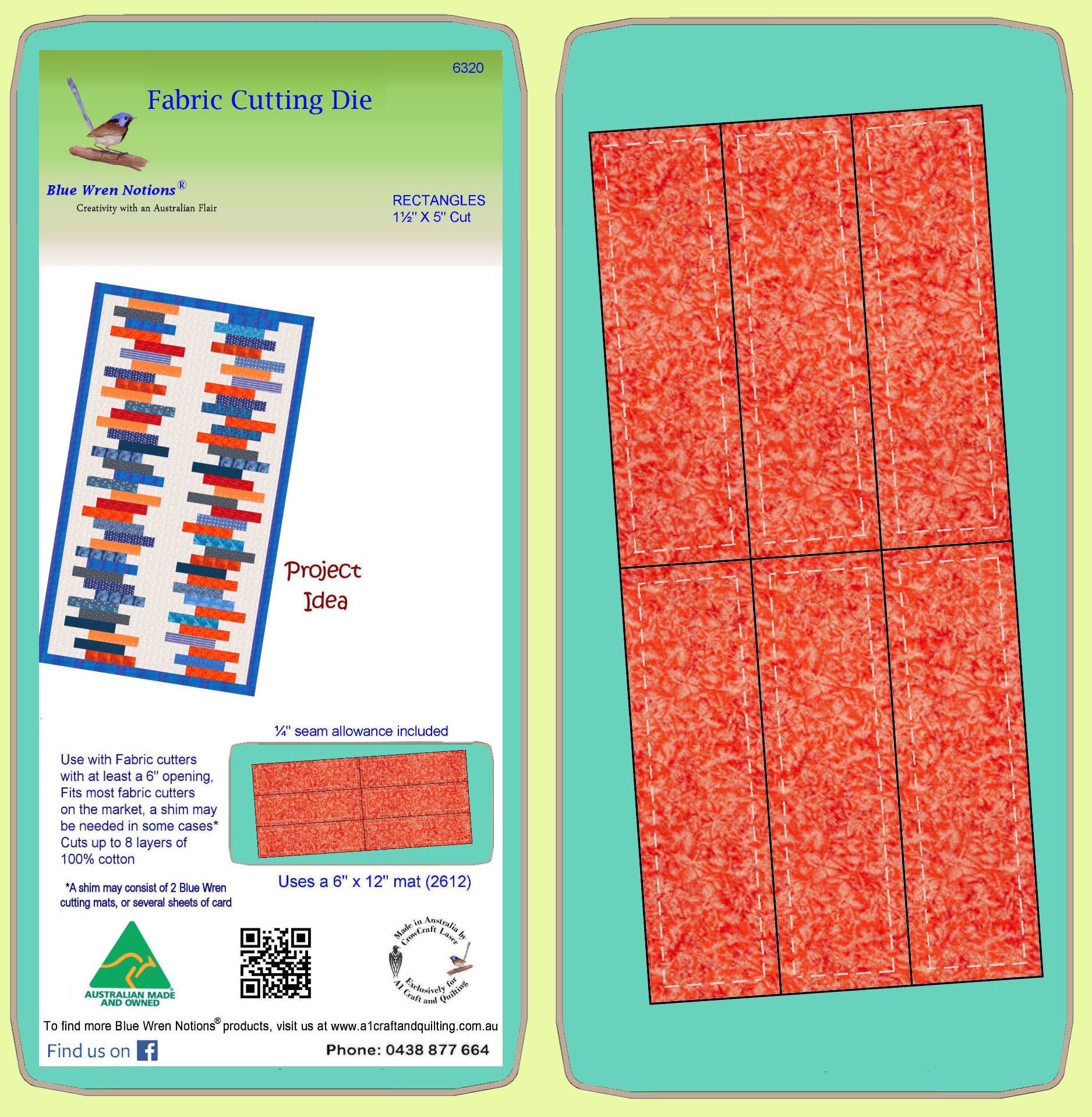 Rectangle 1½" x 5" cut, (1"x 4½") finished - Multi x 6 - 6320 - mat included