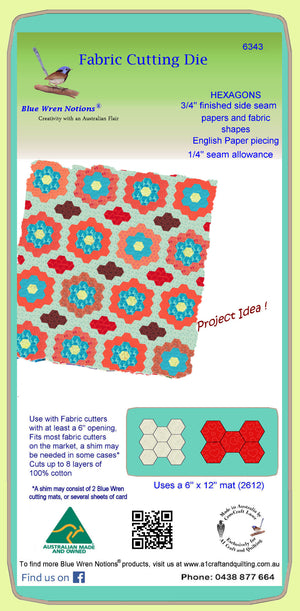 Hexagons 3/4" finished sides - 1/4"seam - Paper and Fabric shapes - 6343 - includes cutting mat