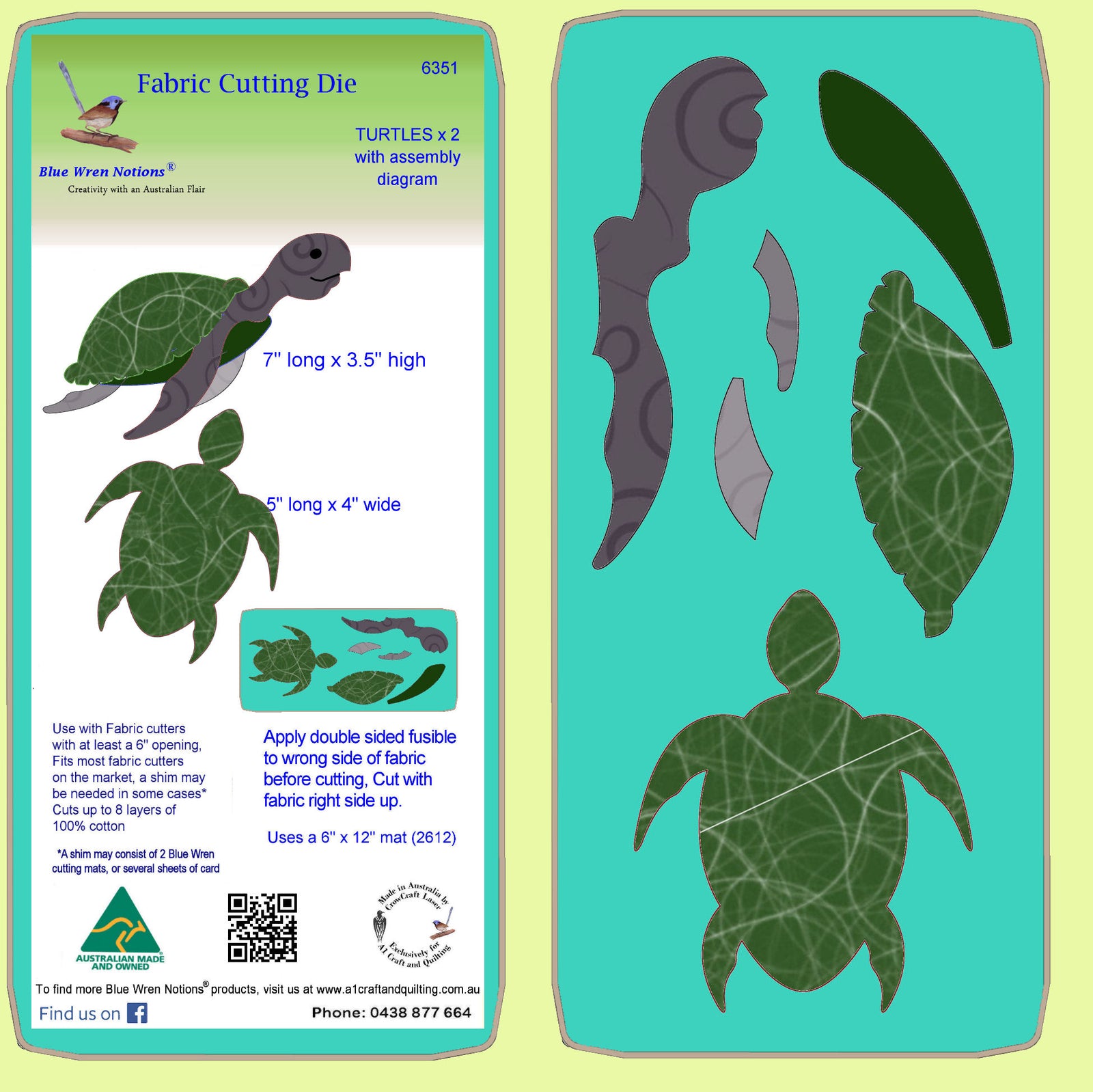 Turtles x 2 - 7" x 3½" & 4" x 5" - 6351 - Mat included