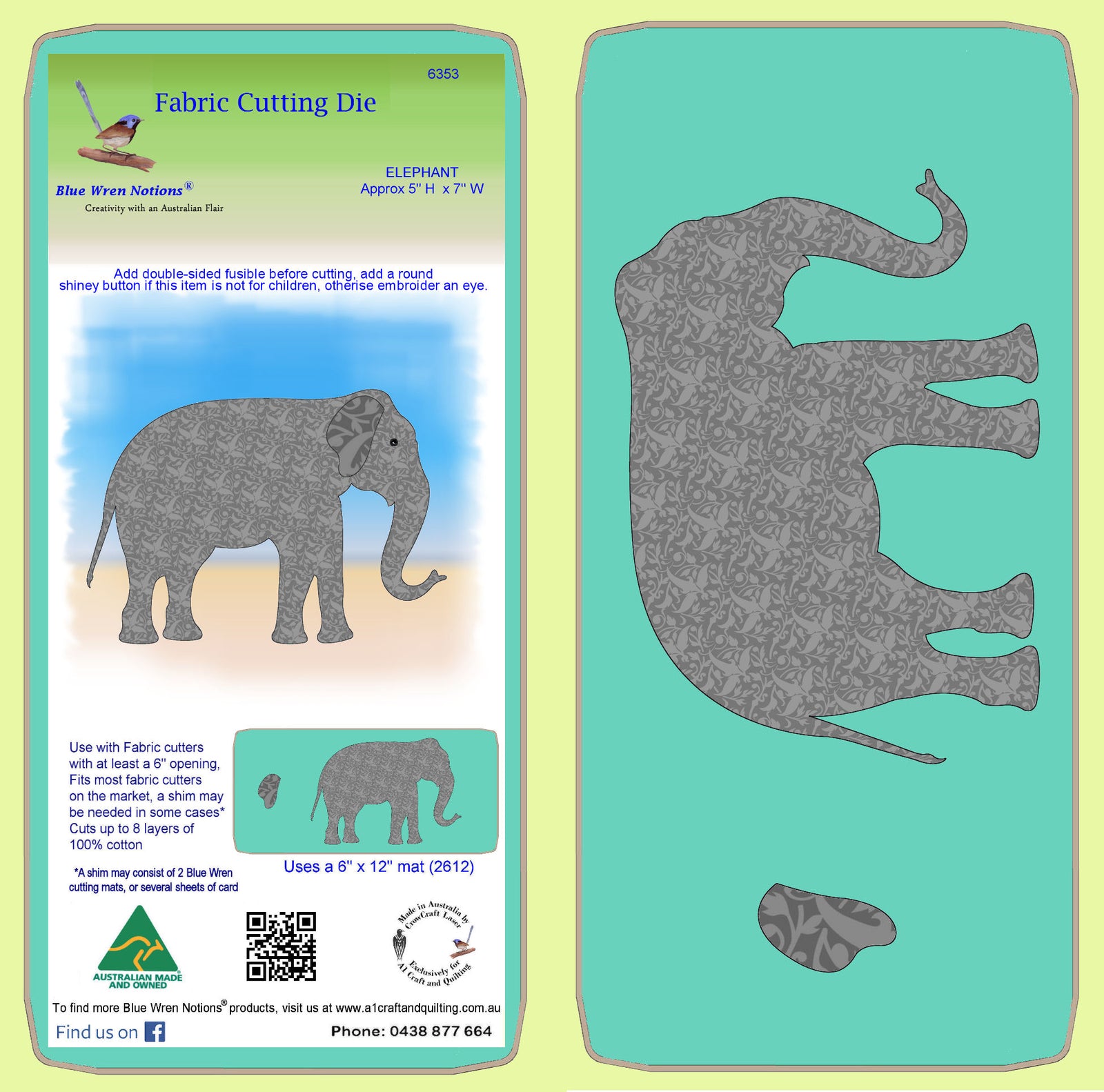 Elephant, approx 5" x 7" - 6353 - Mat included