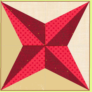 Four Point Star, 3D  - 6356  (4" finished quarter block, 8" finished block) - Mat included