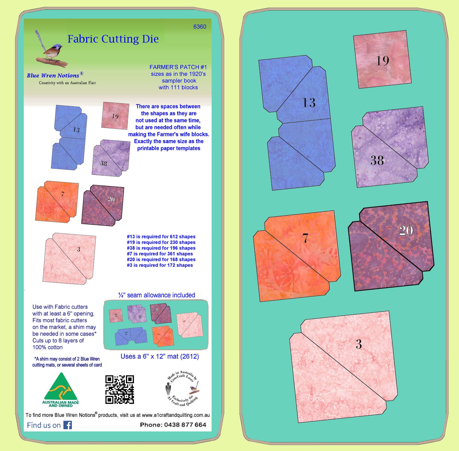 Farmer's Patch #1 - assorted shapes for 1920's Sampler - 6360 - mat included