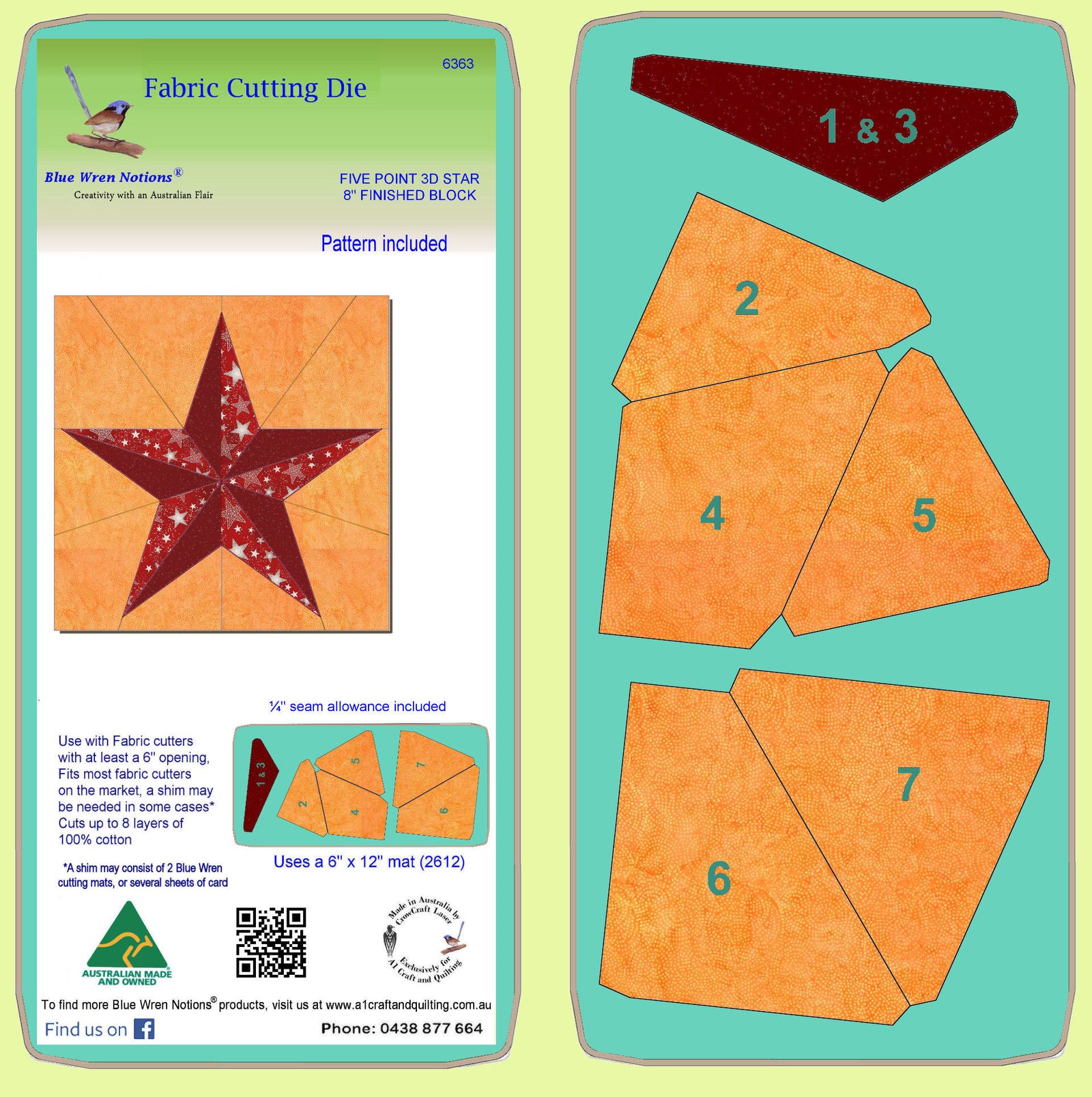 Star, Five Point 3D  - 6363  (8" finished block) - Mat included