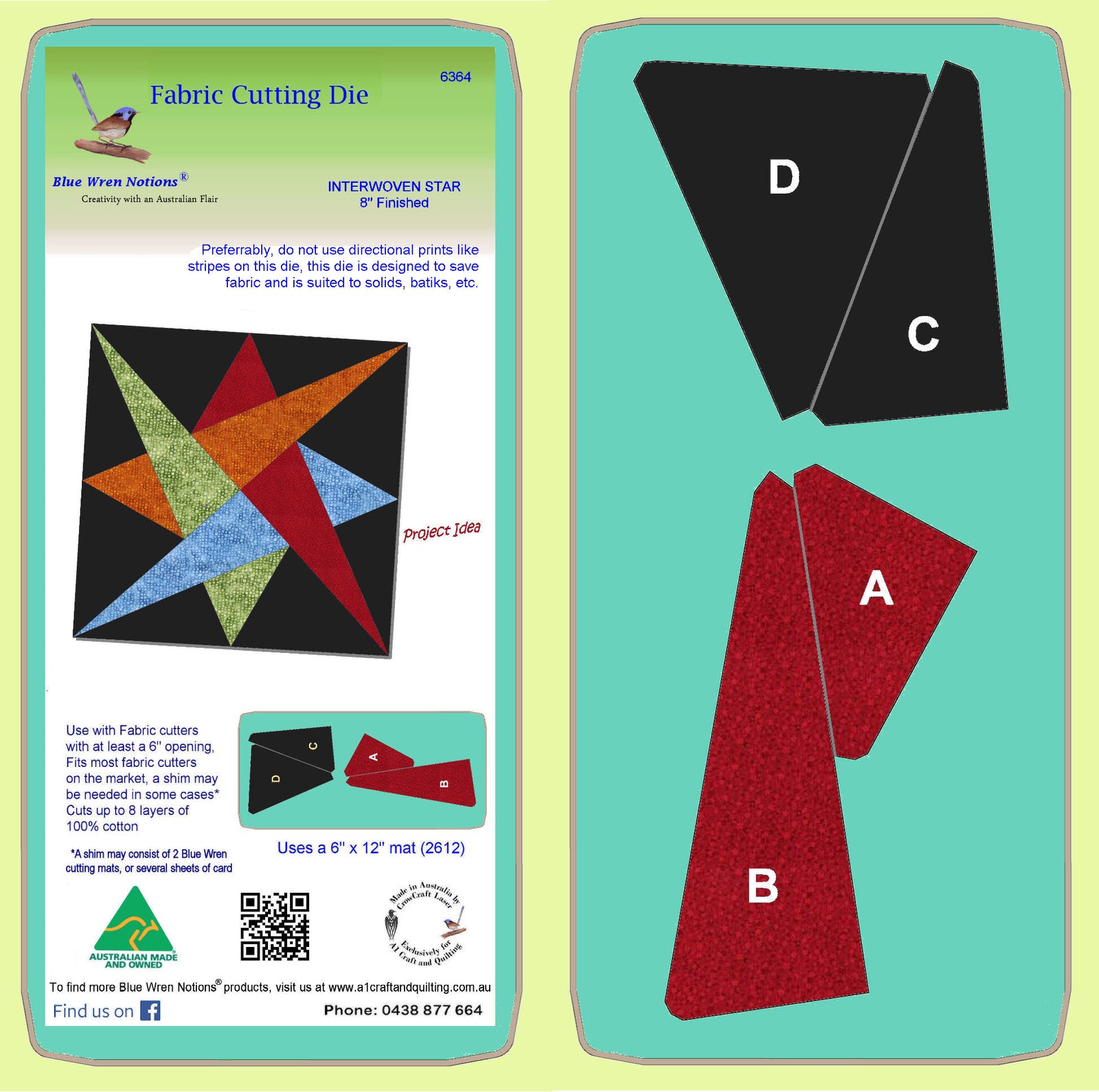 Interwoven Star 8" finished - 6364b   - Do not use with directional prints. Mat and clear cover included