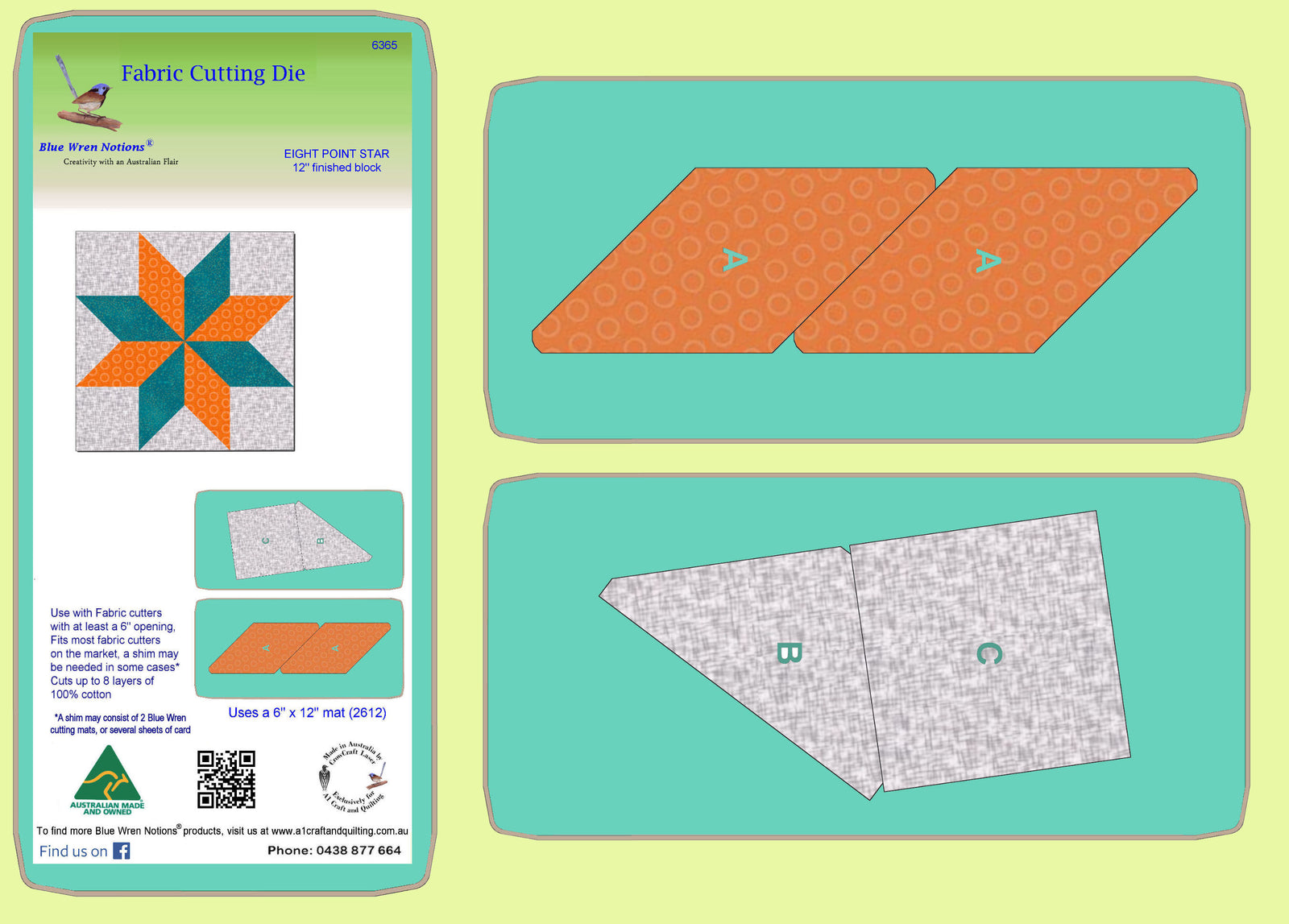 Eight Point Star - 6365  (12" finished block)- 2 die set - Mat included