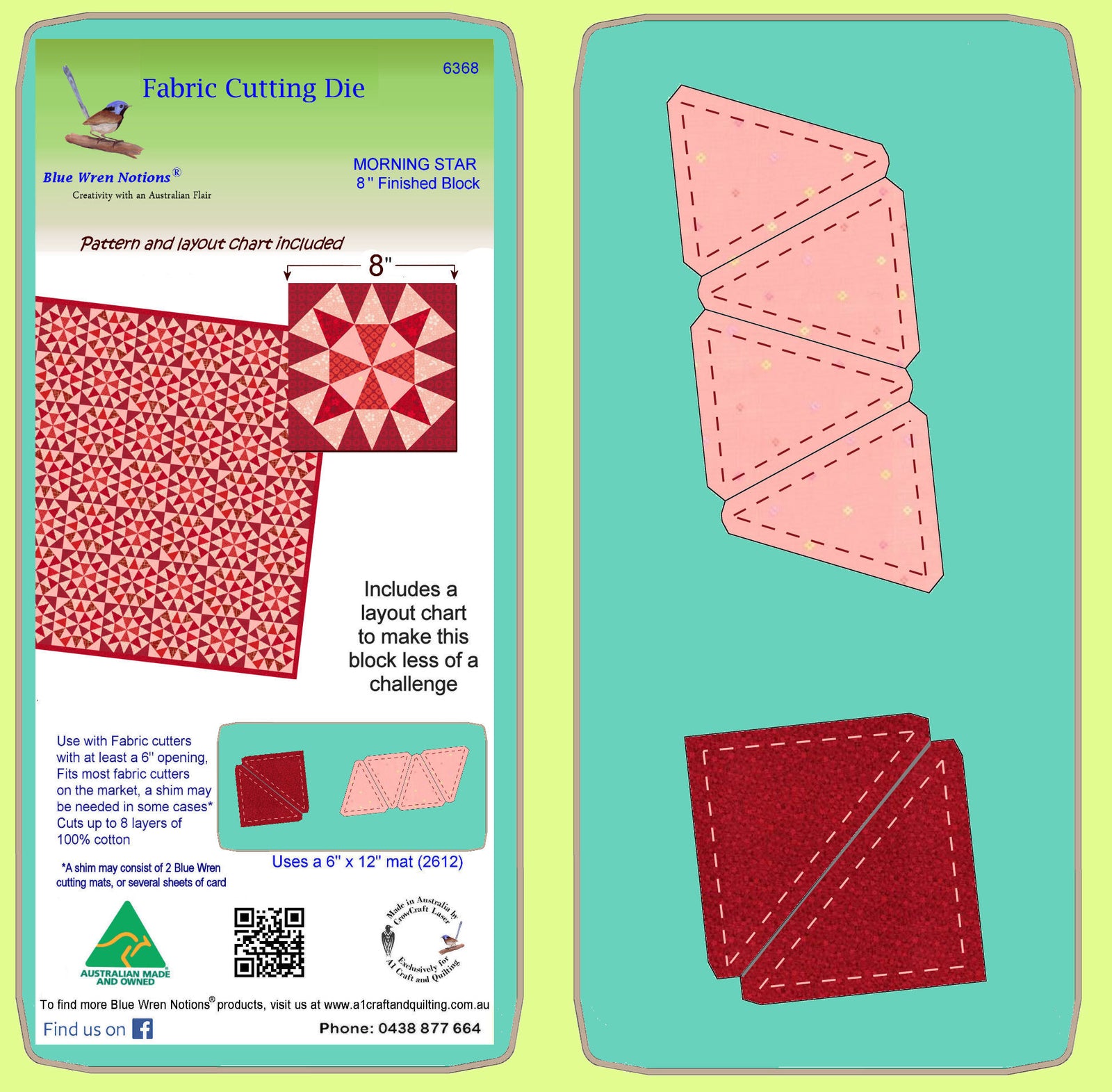 Morning Star - 6368 - makes an 8" finished block - For smaller cutters -Pattern, design layout and mat included