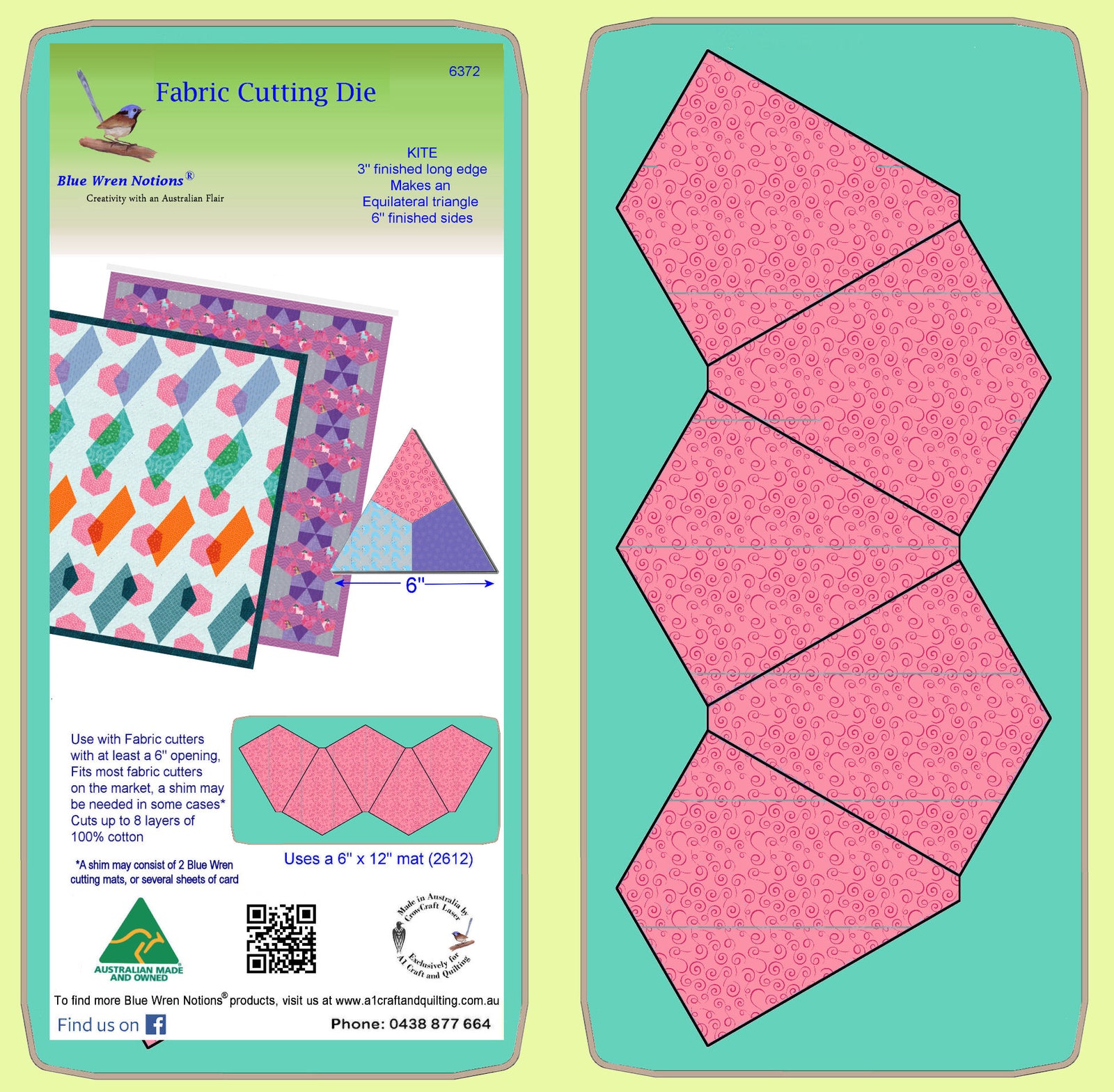 Kite 3" finished long, makes equilateral triangles - 6372 - mat included