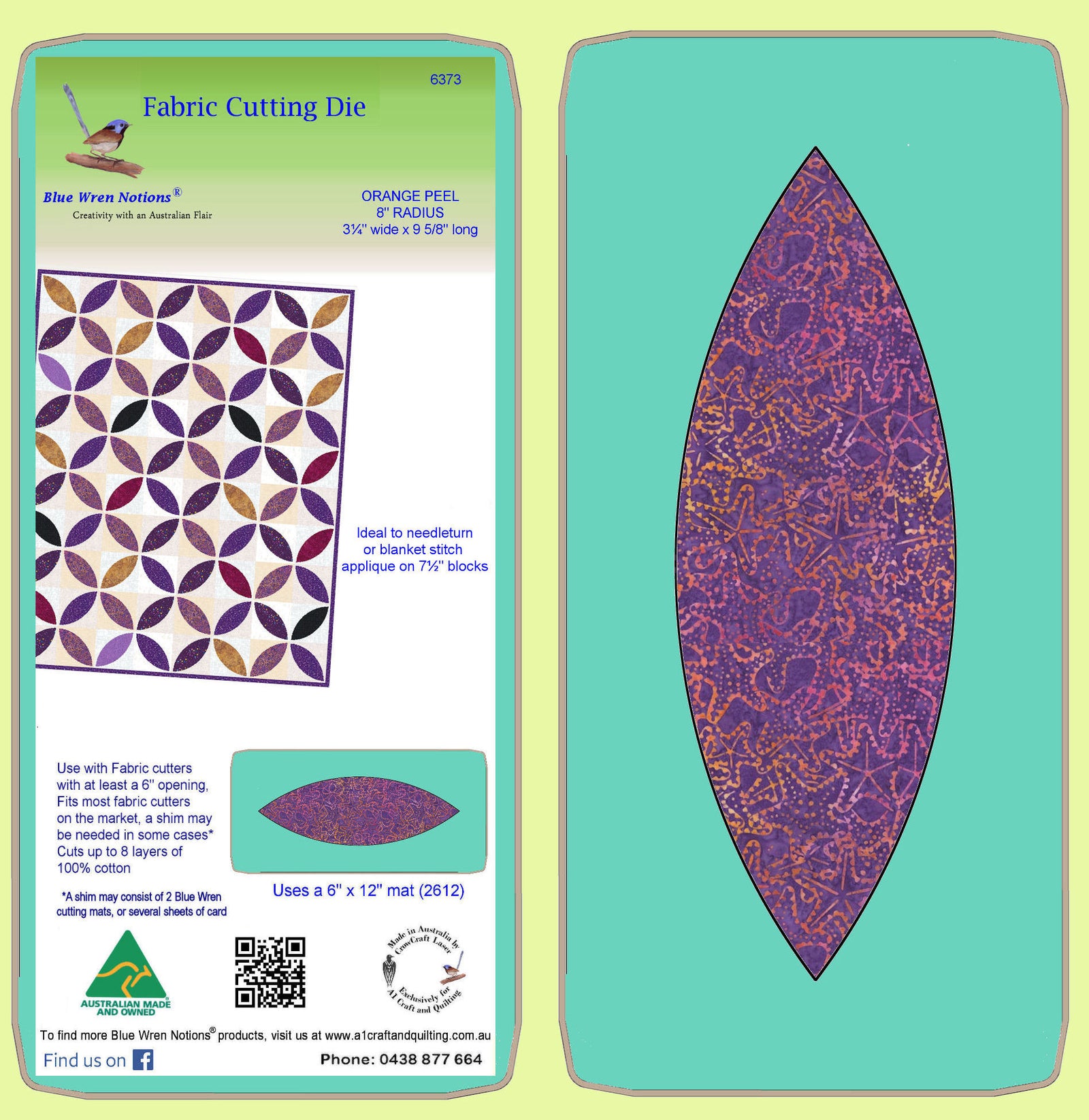 Orange Peel 8" radius, 3¼ wide x 9 5/8" long- 6373 - includes cutting mat