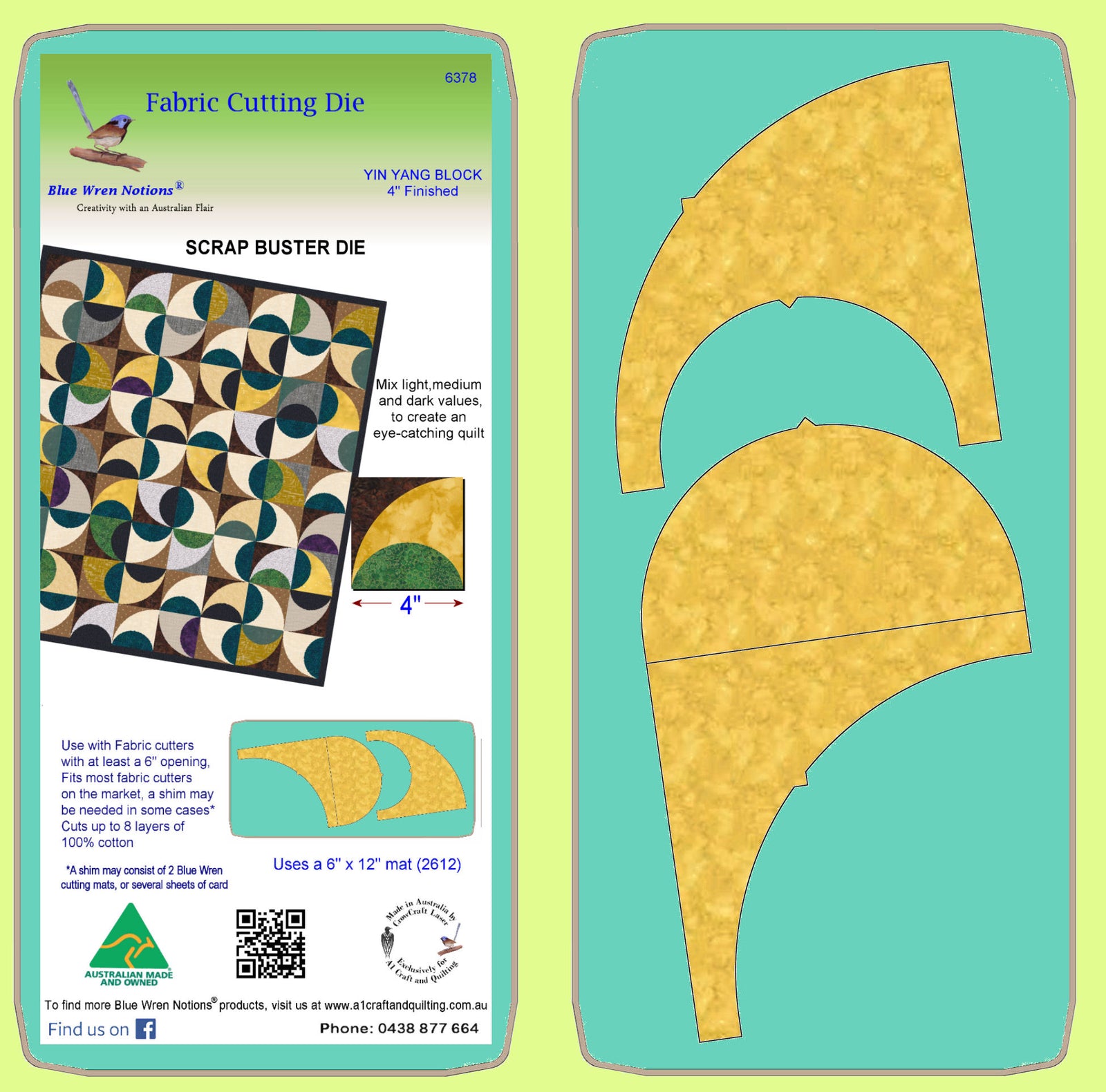 Yin Yang- 4" finished block - SCRAP BUSTER, 6378 - Mat included