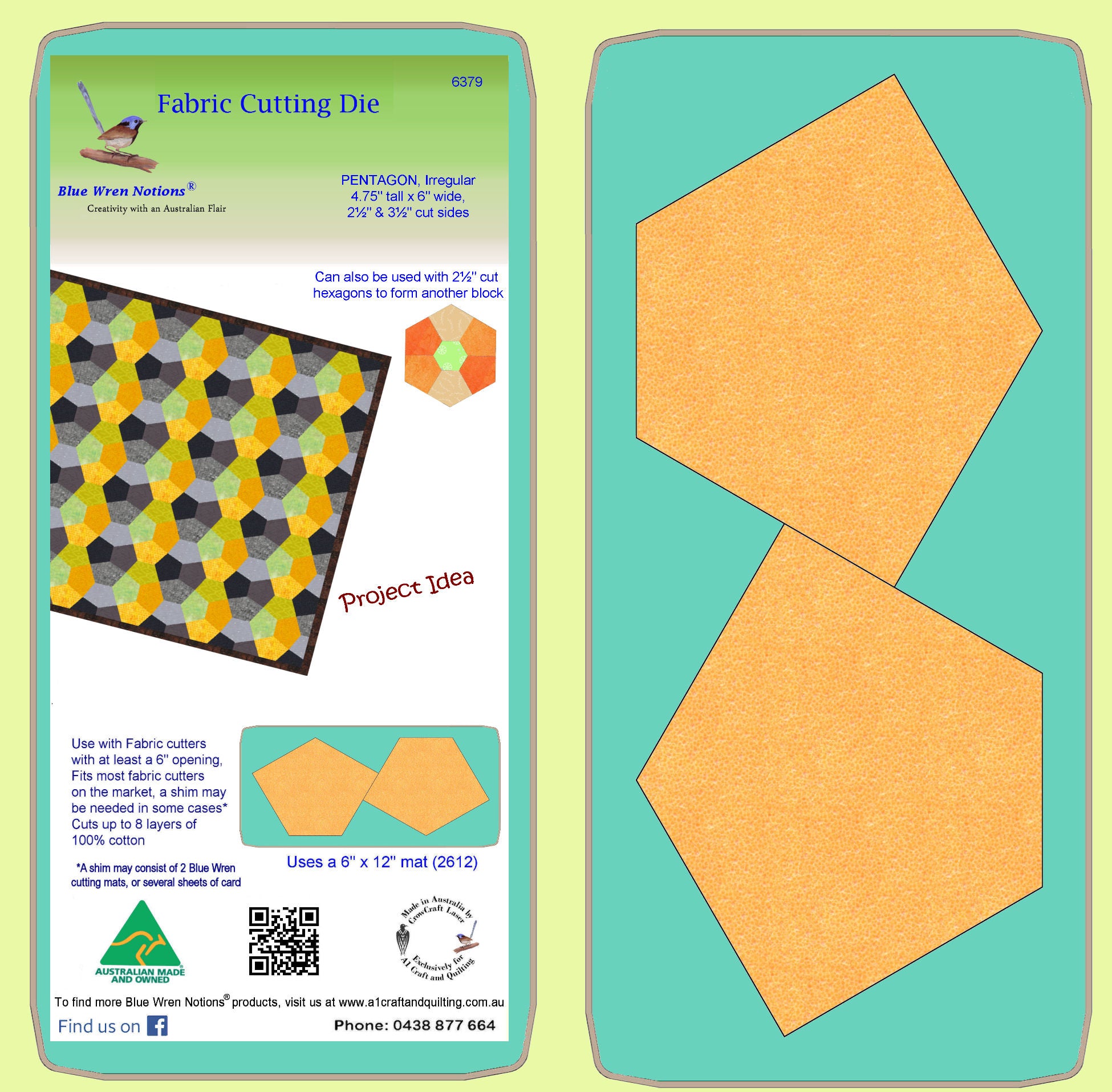 Pentagons, Irregular 4¾" Tall, 6" wide, 2½ and 3½" cut sides 6379 - Includes cutting Mat