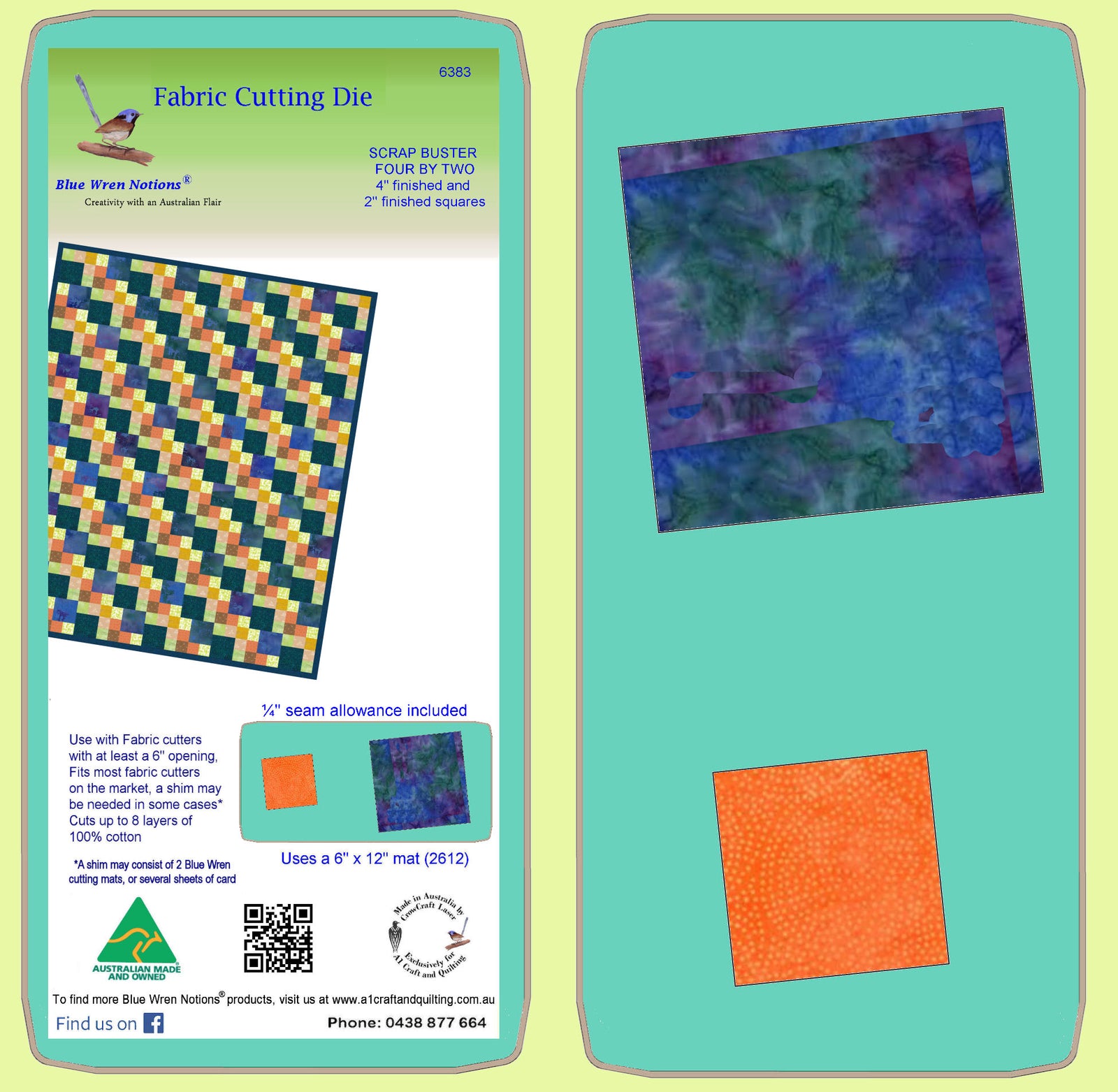 Square 4½ cut (4" finished)  2½" cut (2" finished square Combo - 6383 - Includes cutting mat 2612