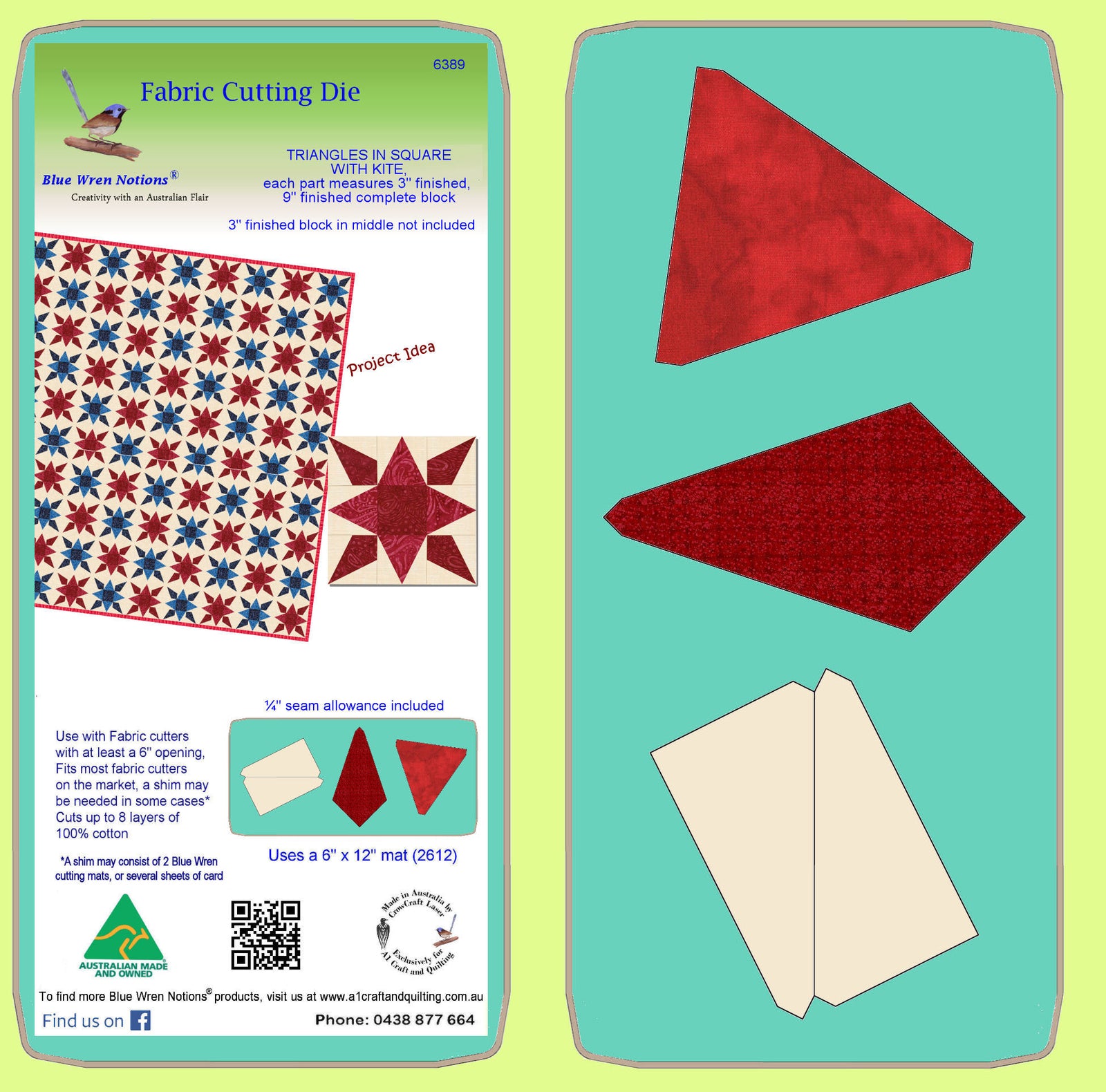 Triangle in Square - 3" x 3" finished - with bonus Kite 6389 - mat included