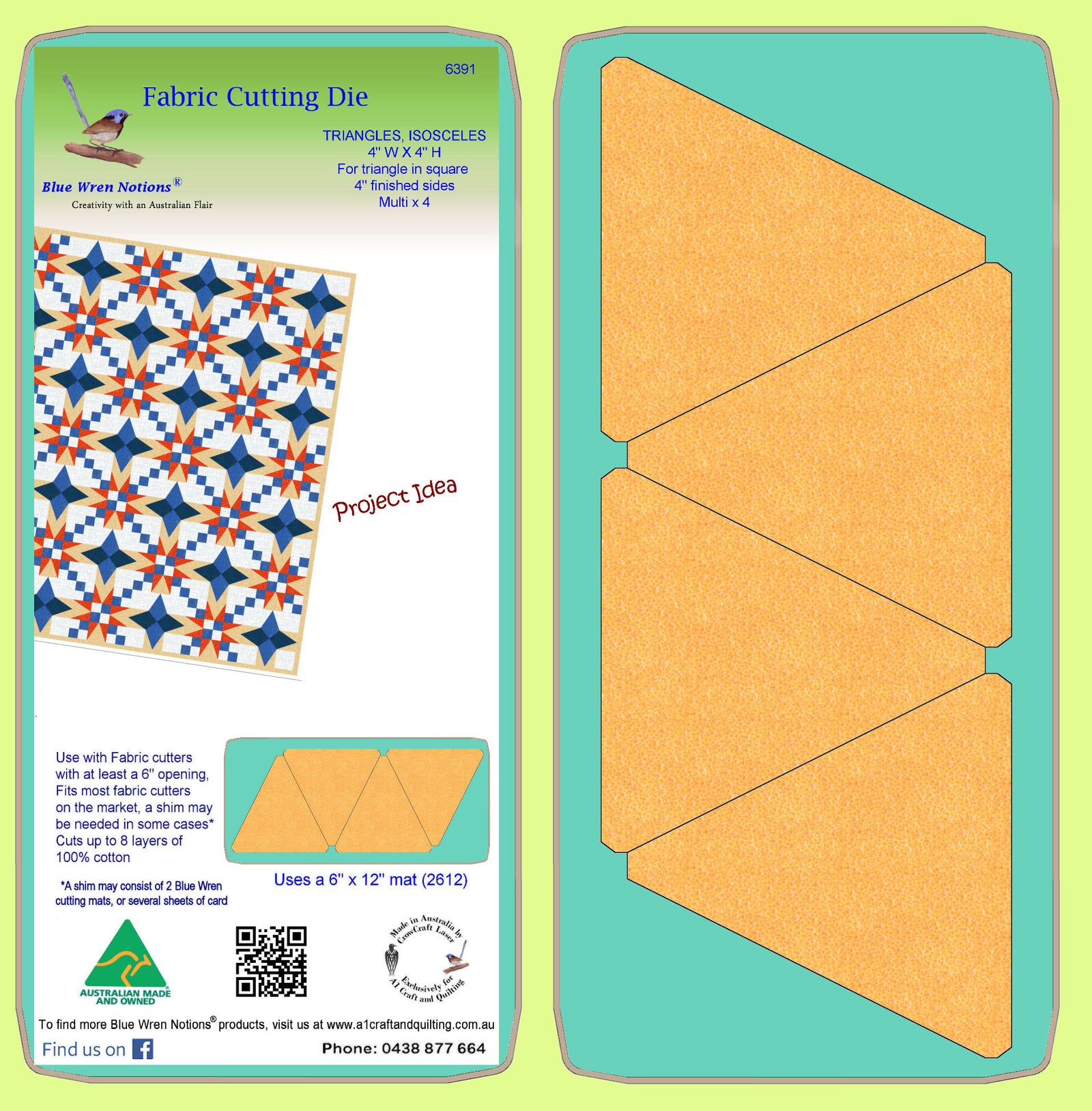 Triangle Isosceles 4" W x 4" H. finished (for triangle in square 4" x 4" finished) - 6391 - mat included