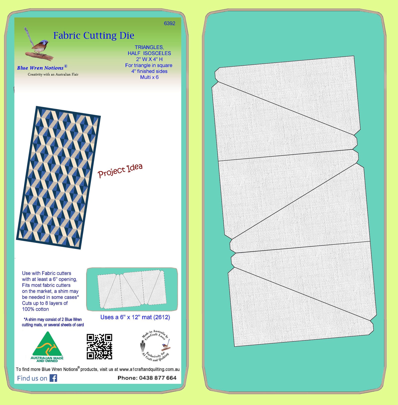 Triangle Half Isosceles 2" W x 4" H. finished (for triangle in square 4" x 4" finished) - 6392 - mat included