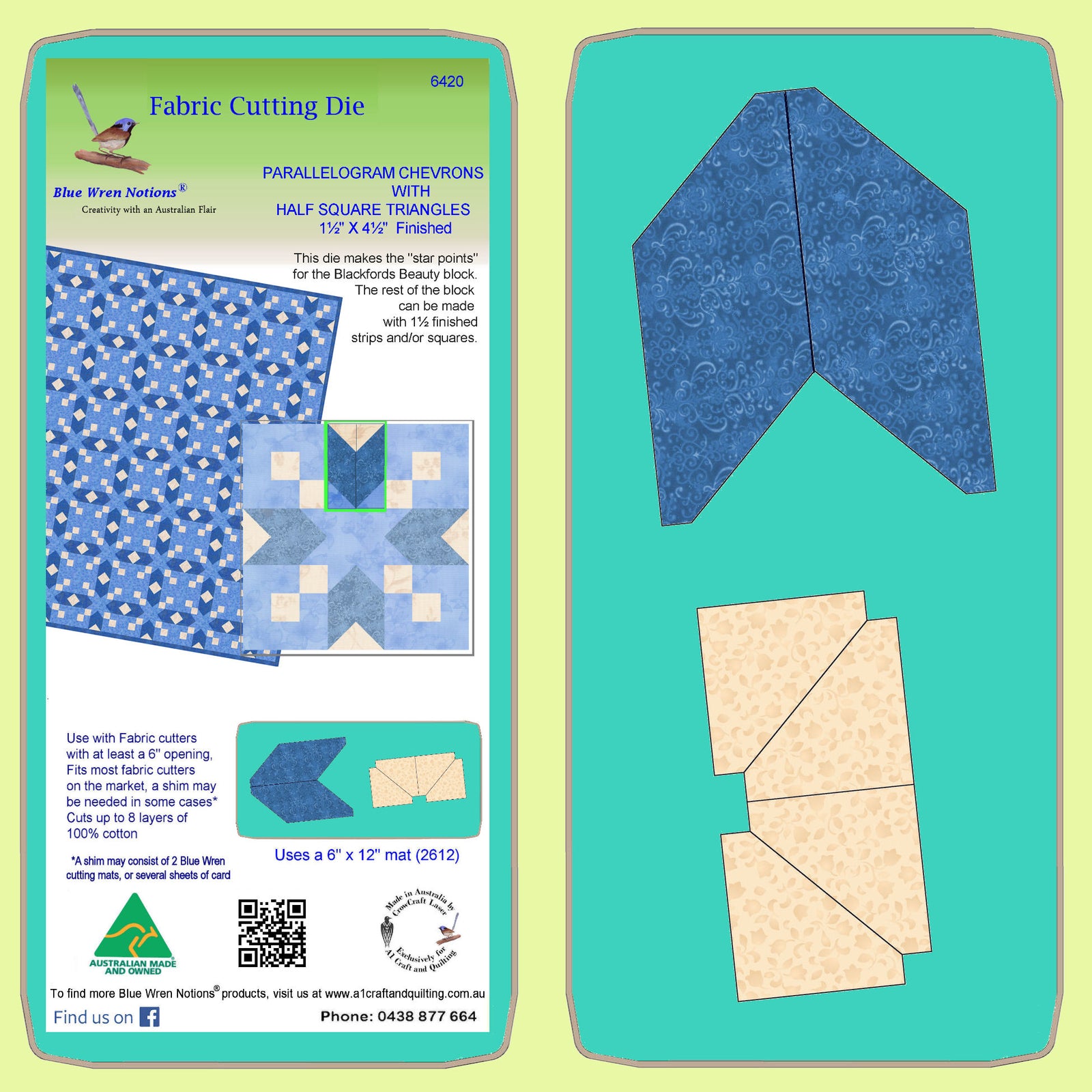 Parallelogram Chevrons with Half Square Triangles combo 1½" x 4½" finished- 6420