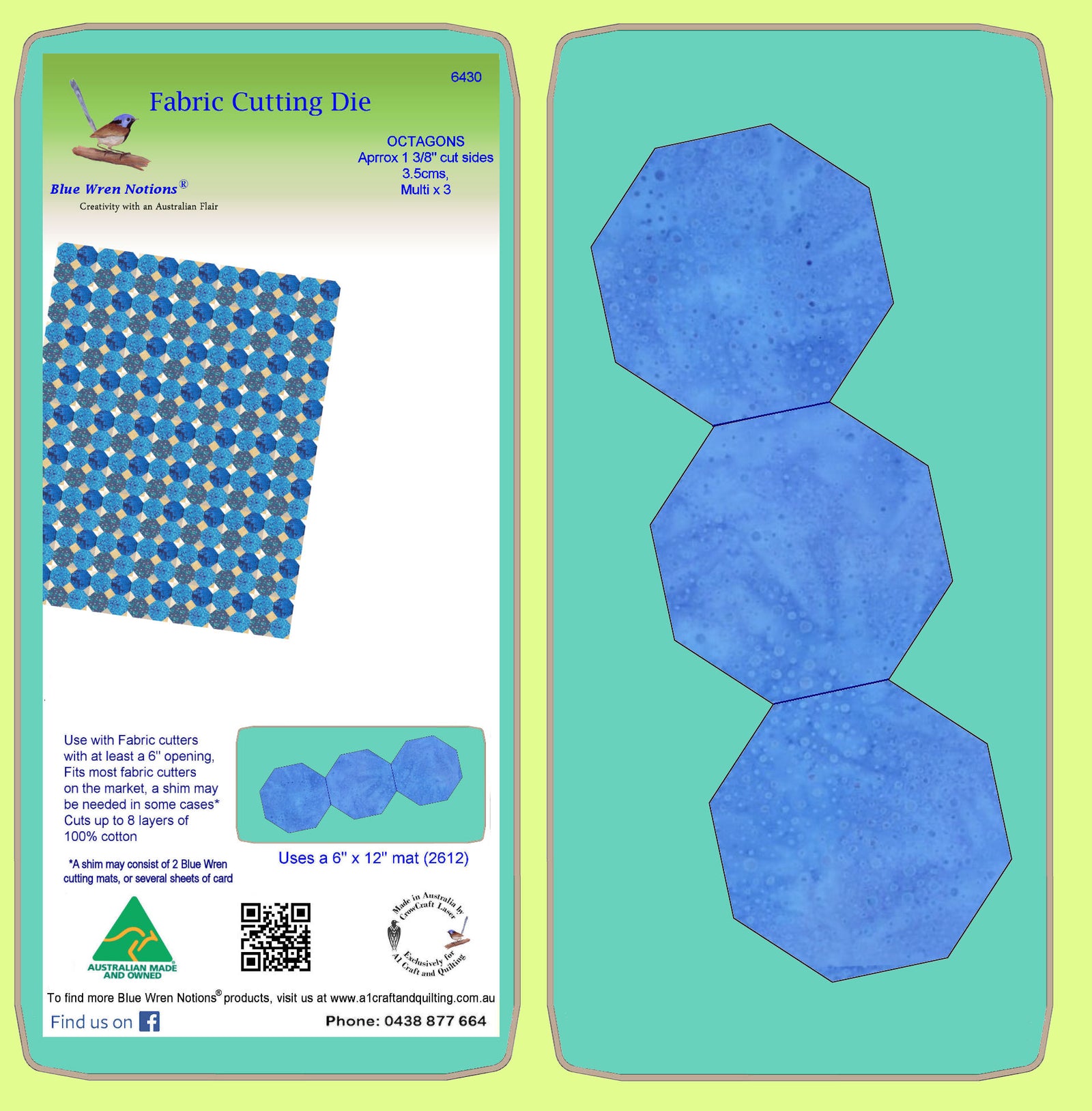 Octagons, Approx 1 3/8" cut side, 3.5cms - 6430 - includes cutting mat