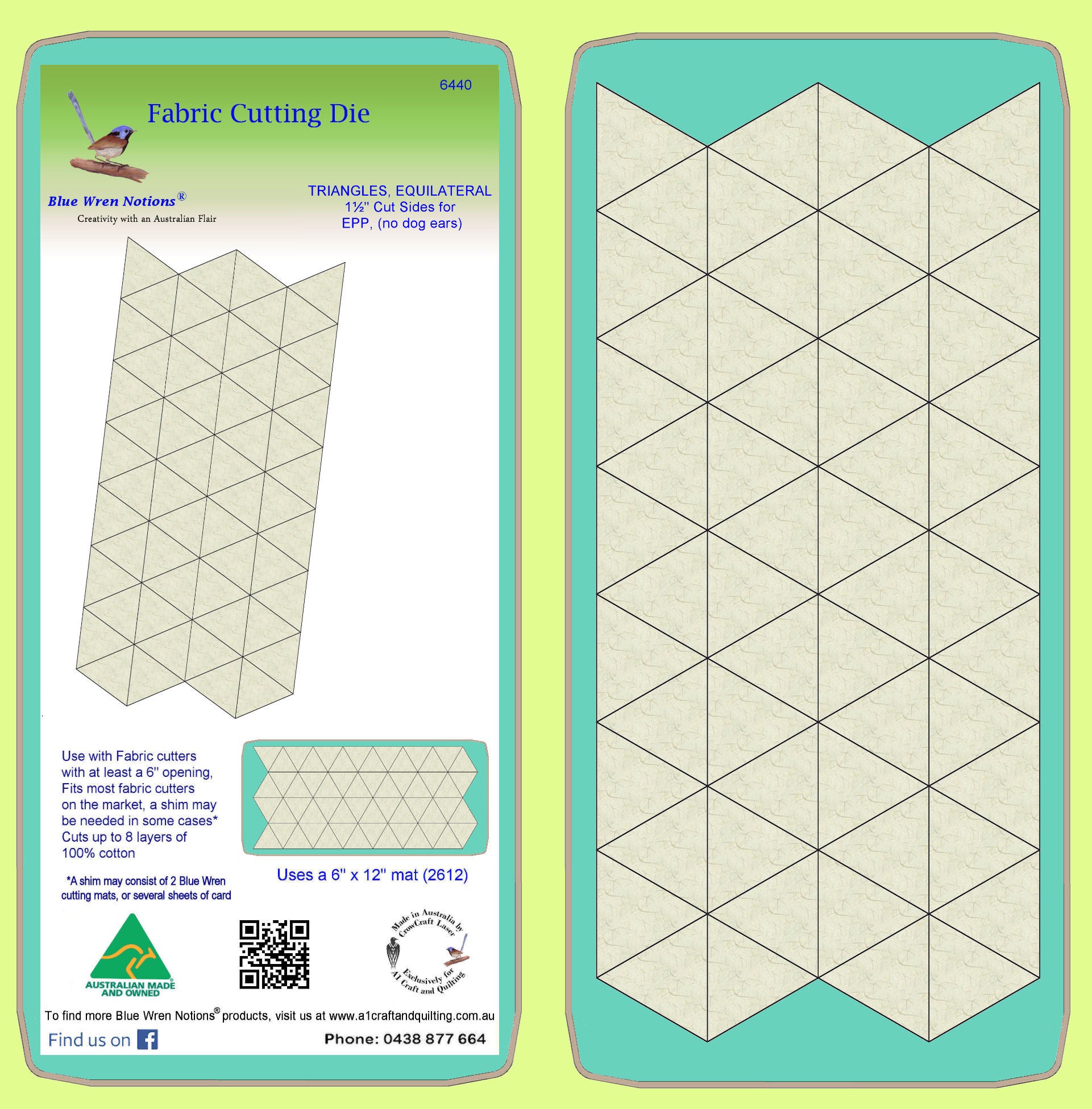 Equilateral Triangles, 1½" cut sides for EPP - 6440 - includes cutting mat