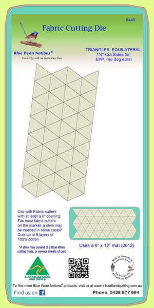 Equilateral Triangles, 1½" cut sides for EPP - 6440 - includes cutting mat