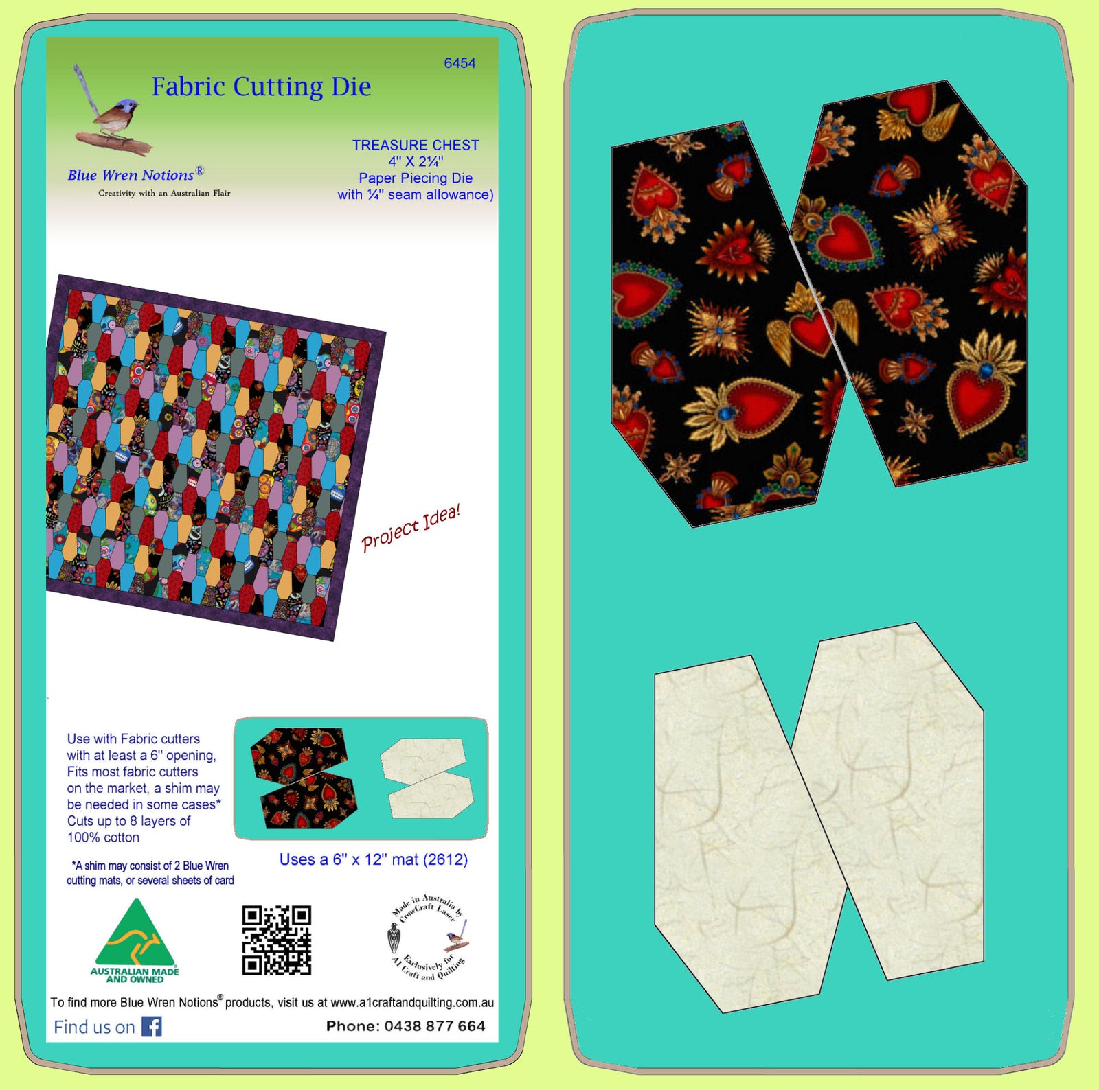 Treasure Chest 4" x 2¼"   6454 - Fabric and Paper pieces mat included