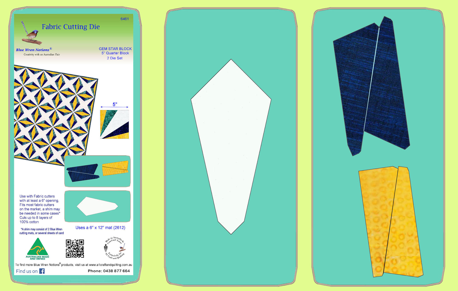 Gem Star 5" quarter block 10" finished whole block, 2 die set - 6461 - mat included